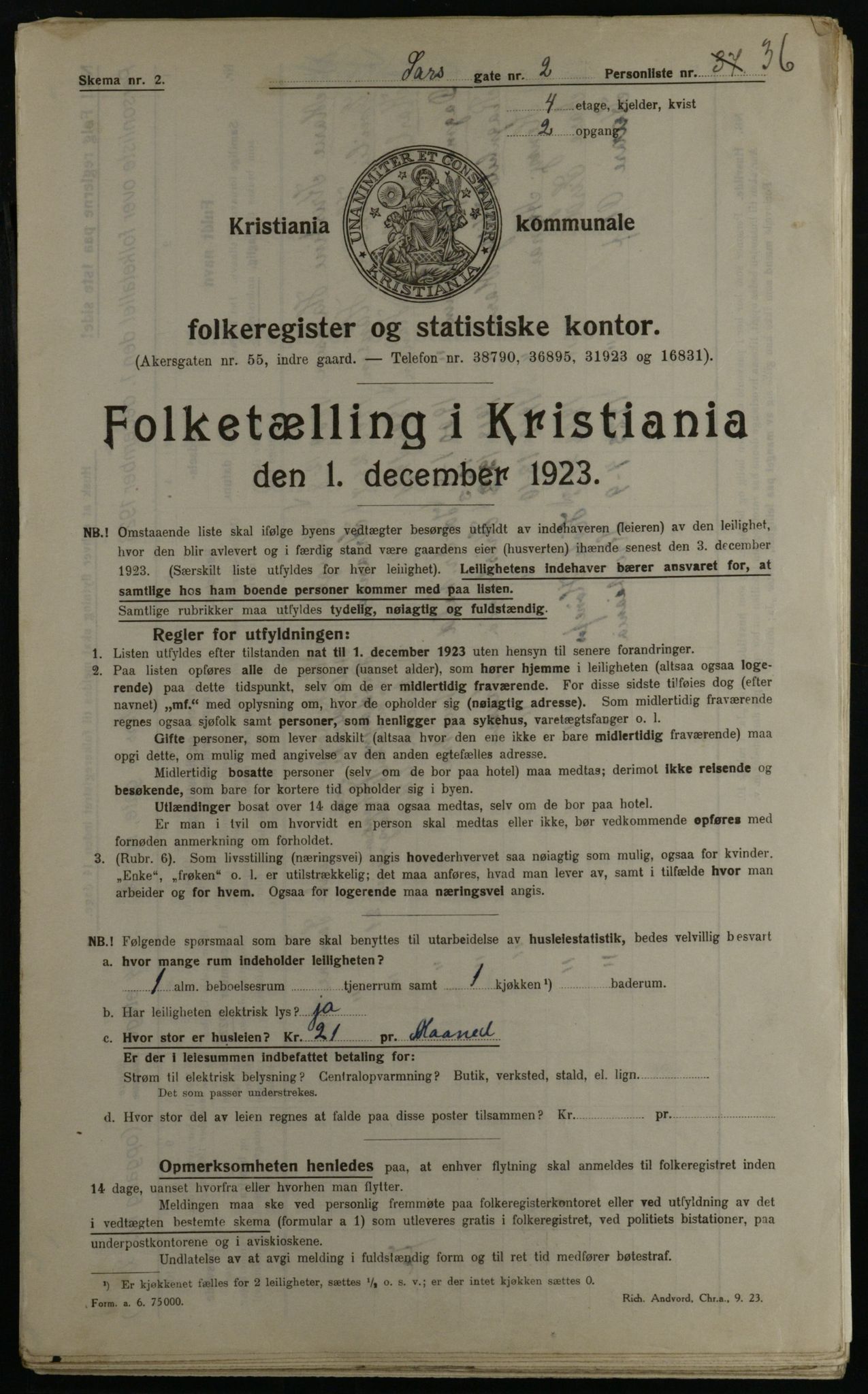 OBA, Municipal Census 1923 for Kristiania, 1923, p. 99003