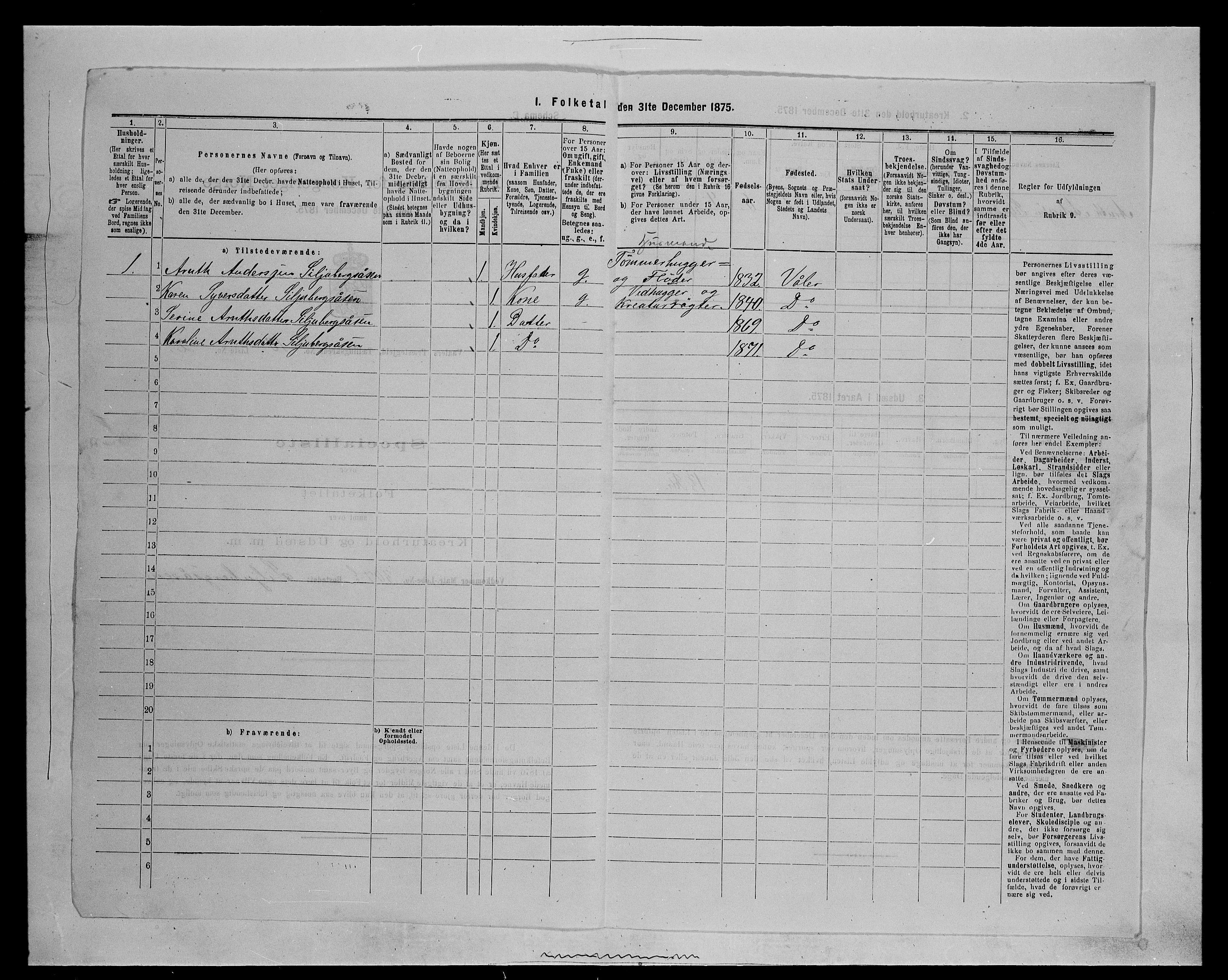 SAH, 1875 census for 0426P Våler parish (Hedmark), 1875, p. 1293