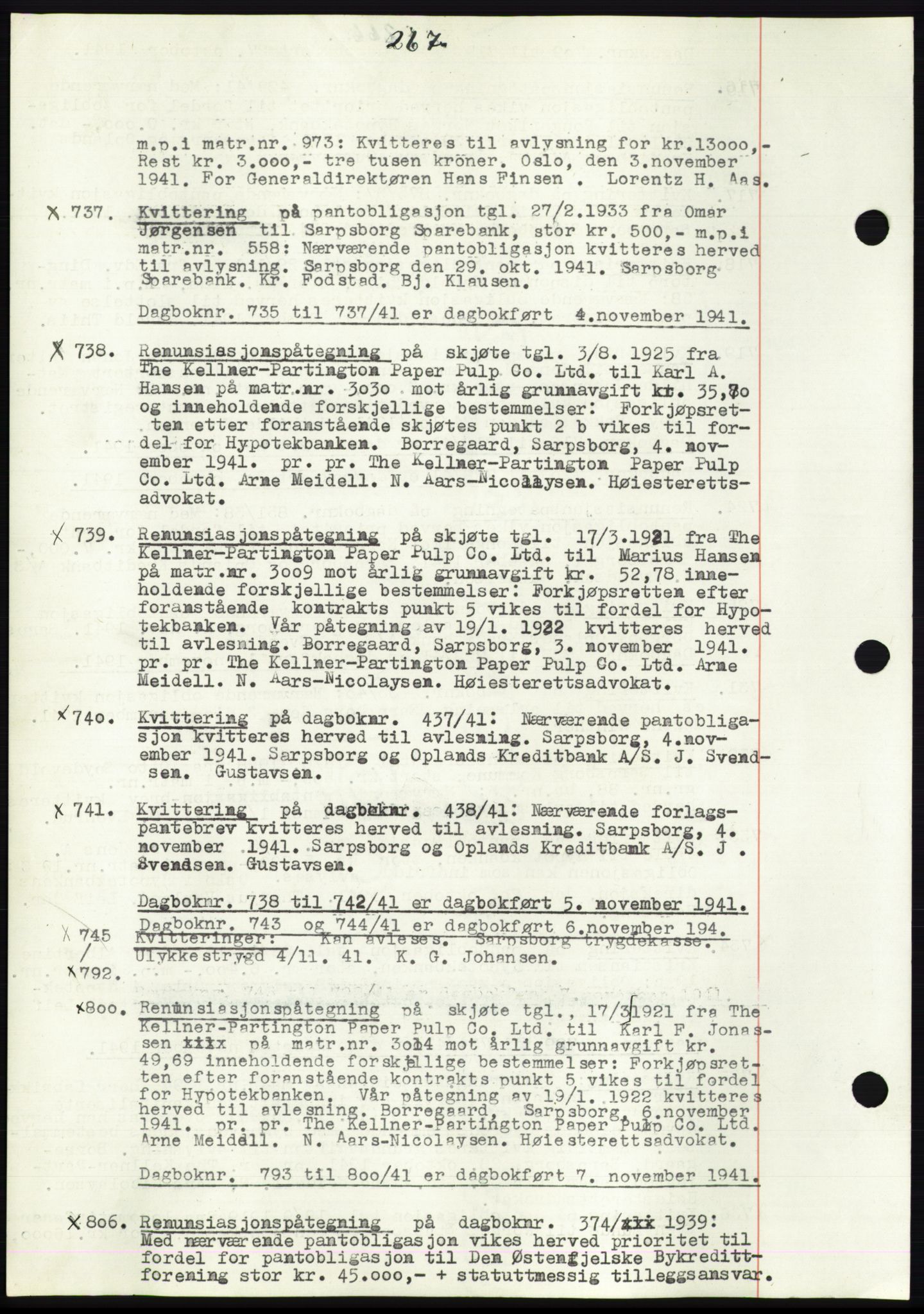 Sarpsborg byfogd, SAO/A-10864/G/Ga/Gae/L0001: Mortgage book no. C1, 1943-1951, Deed date: 04.11.1941