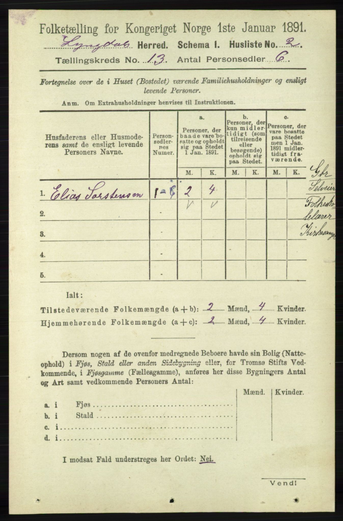 RA, 1891 census for 1032 Lyngdal, 1891, p. 5560