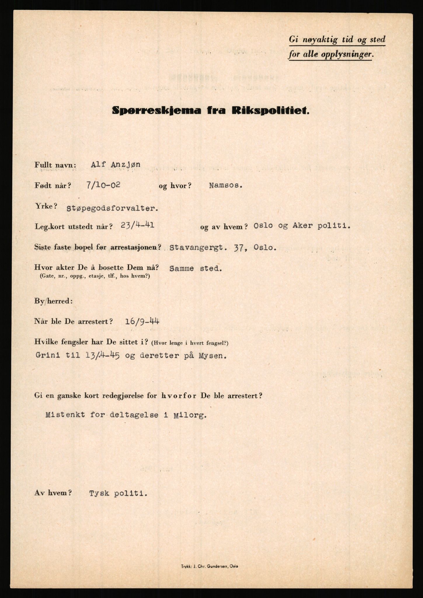 Rikspolitisjefen, AV/RA-S-1560/L/L0001: Abelseth, Rudolf - Berentsen, Odd, 1940-1945, p. 763