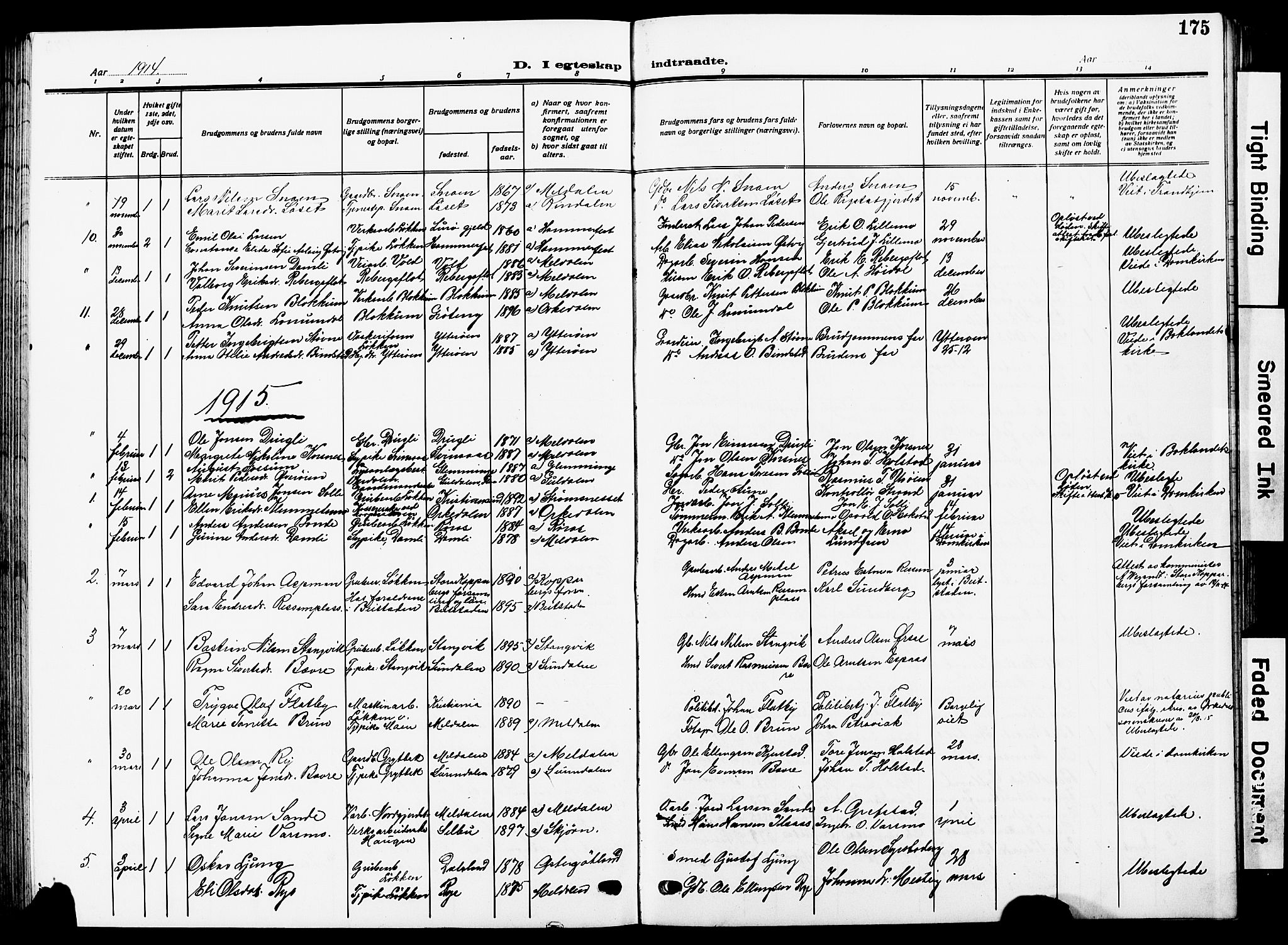 Ministerialprotokoller, klokkerbøker og fødselsregistre - Sør-Trøndelag, AV/SAT-A-1456/672/L0865: Parish register (copy) no. 672C04, 1914-1928, p. 175