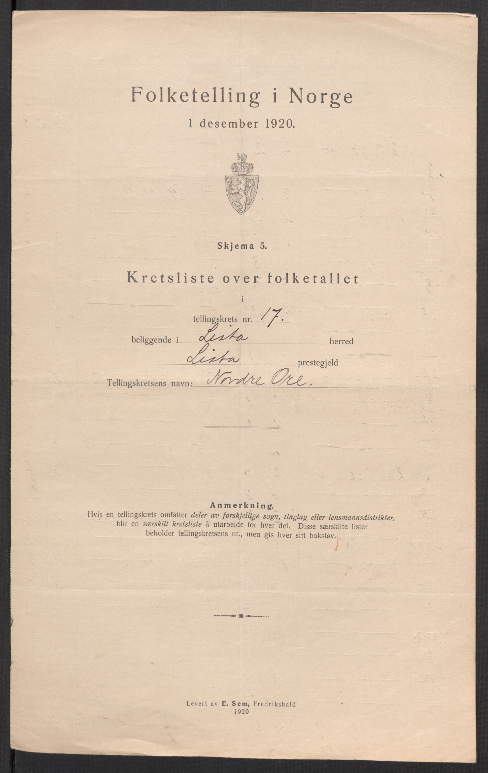 SAK, 1920 census for Lista, 1920, p. 66