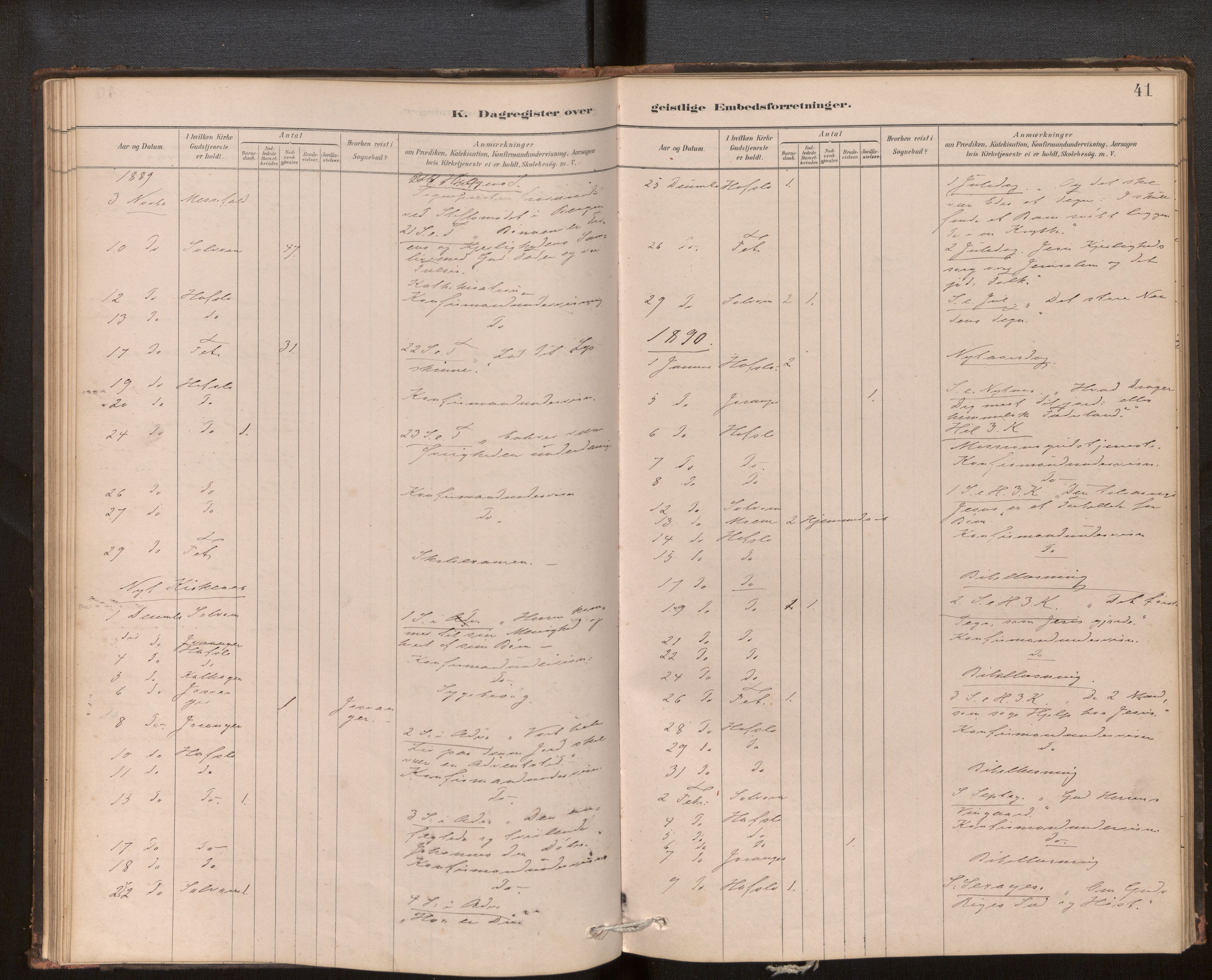 Hafslo sokneprestembete, SAB/A-80301/H/Haa/Haaf/L0003: Diary records no. F 3, 1879-1909, p. 41