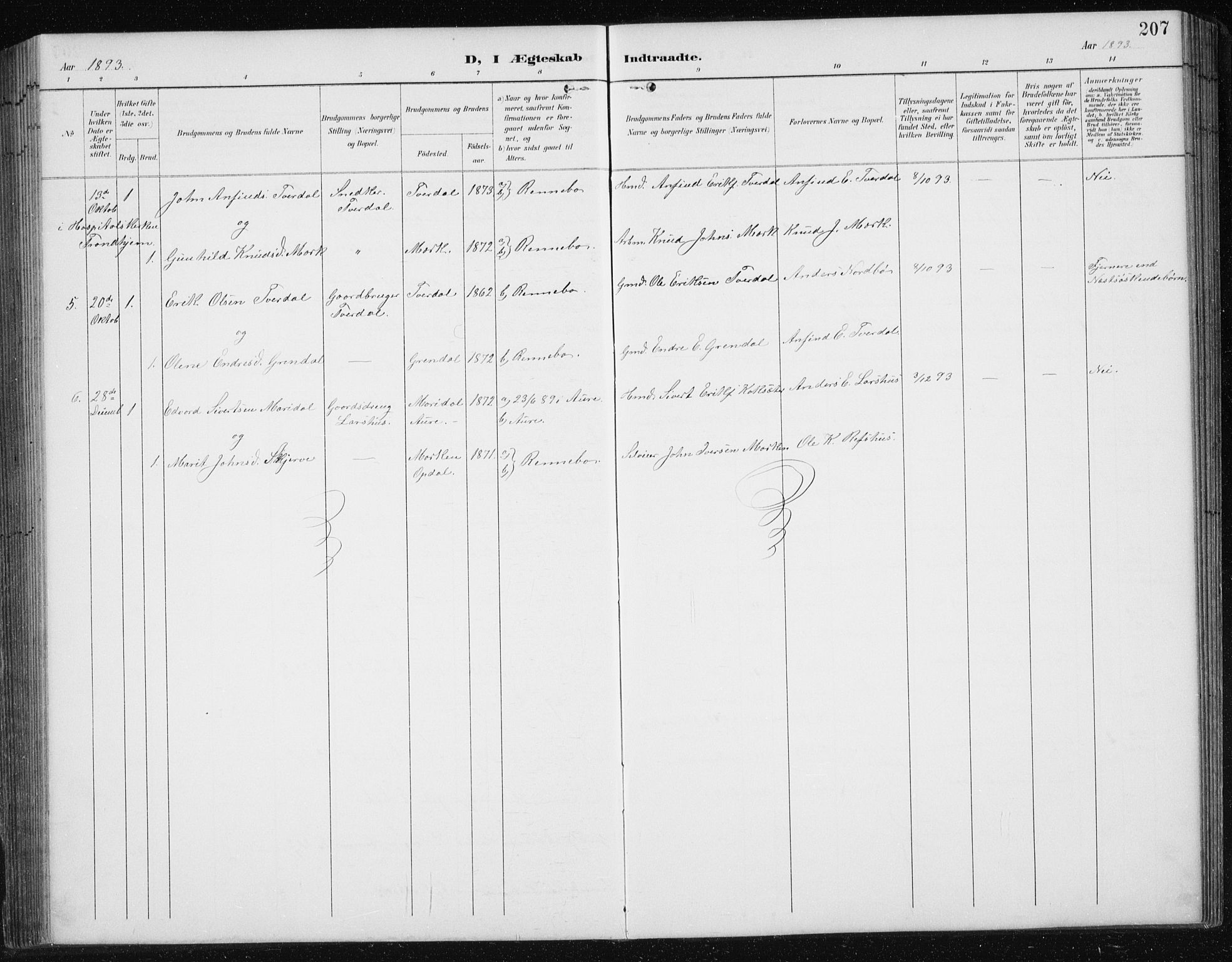 Ministerialprotokoller, klokkerbøker og fødselsregistre - Sør-Trøndelag, AV/SAT-A-1456/674/L0876: Parish register (copy) no. 674C03, 1892-1912, p. 207