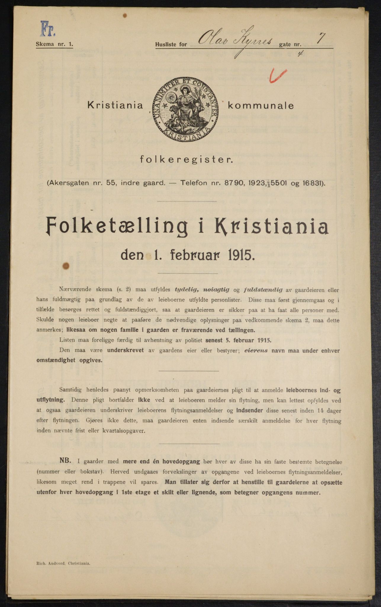 OBA, Municipal Census 1915 for Kristiania, 1915, p. 74785