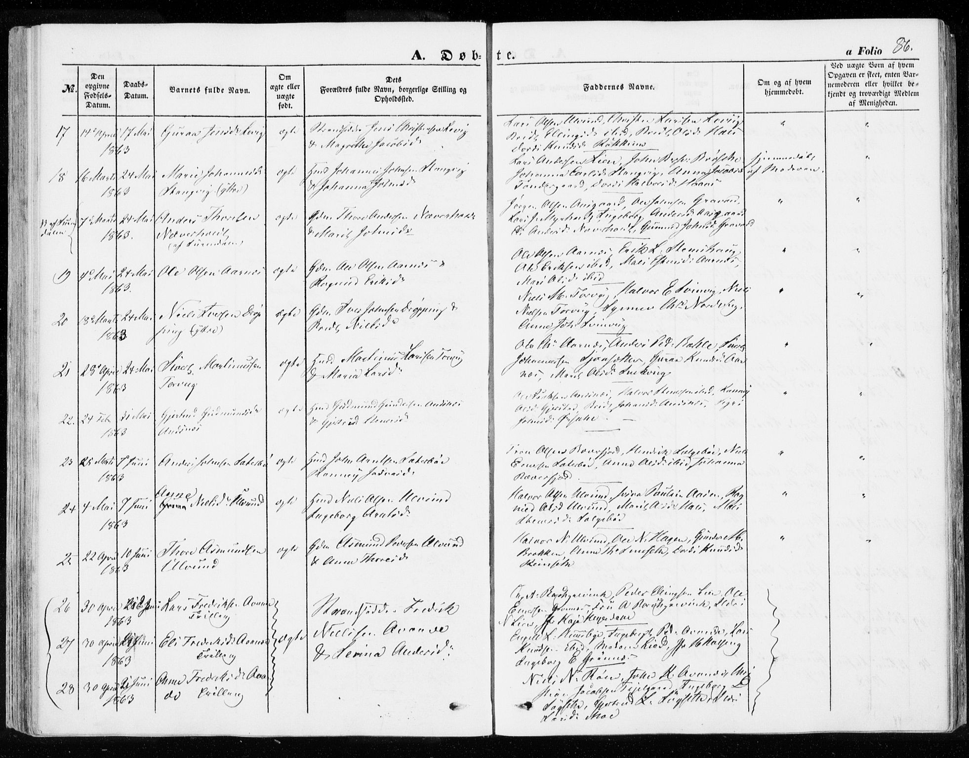 Ministerialprotokoller, klokkerbøker og fødselsregistre - Møre og Romsdal, SAT/A-1454/592/L1026: Parish register (official) no. 592A04, 1849-1867, p. 86