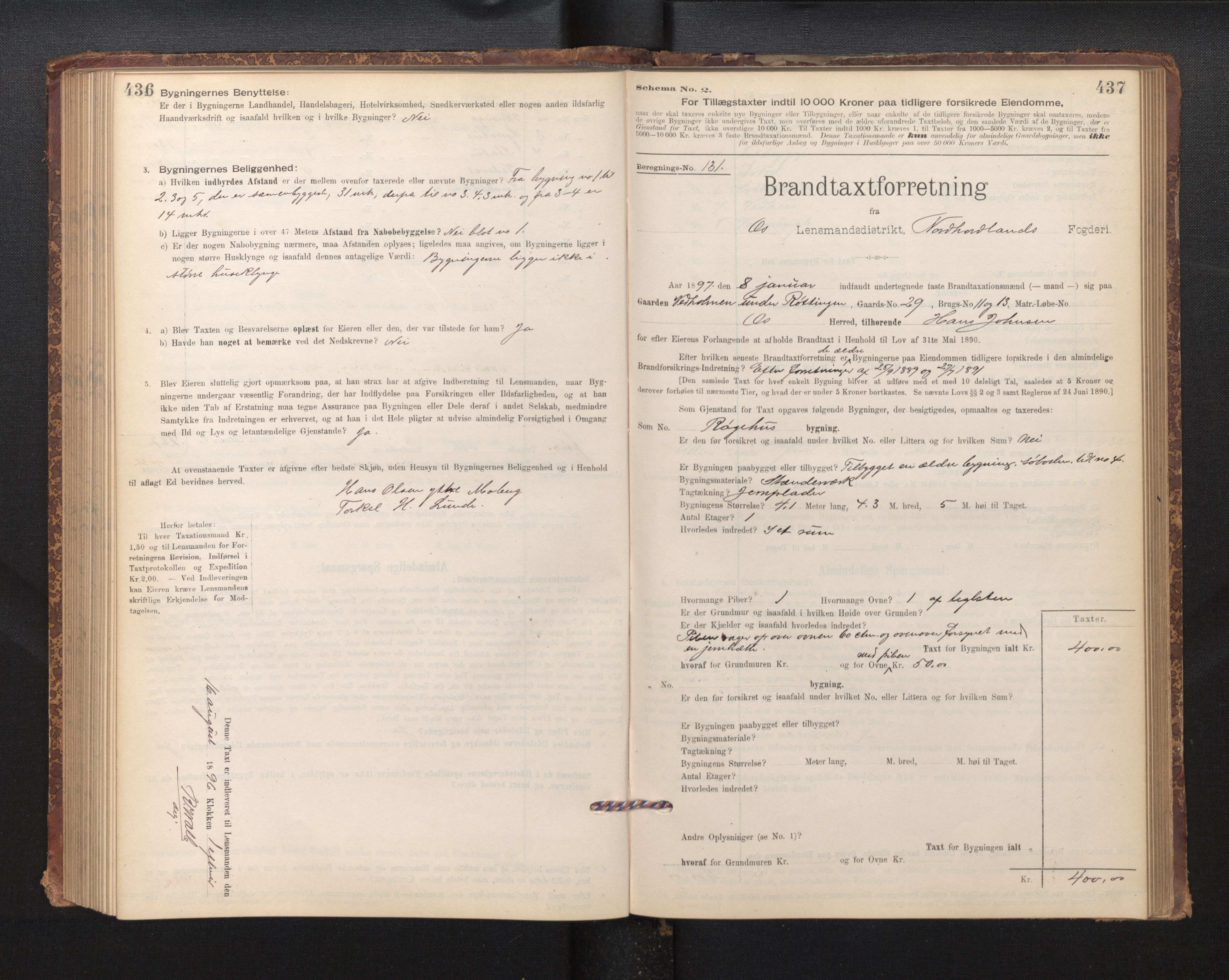 Lensmannen i Os, SAB/A-34101/0012/L0008: Branntakstprotokoll, skjematakst, 1894-1915, p. 436-437