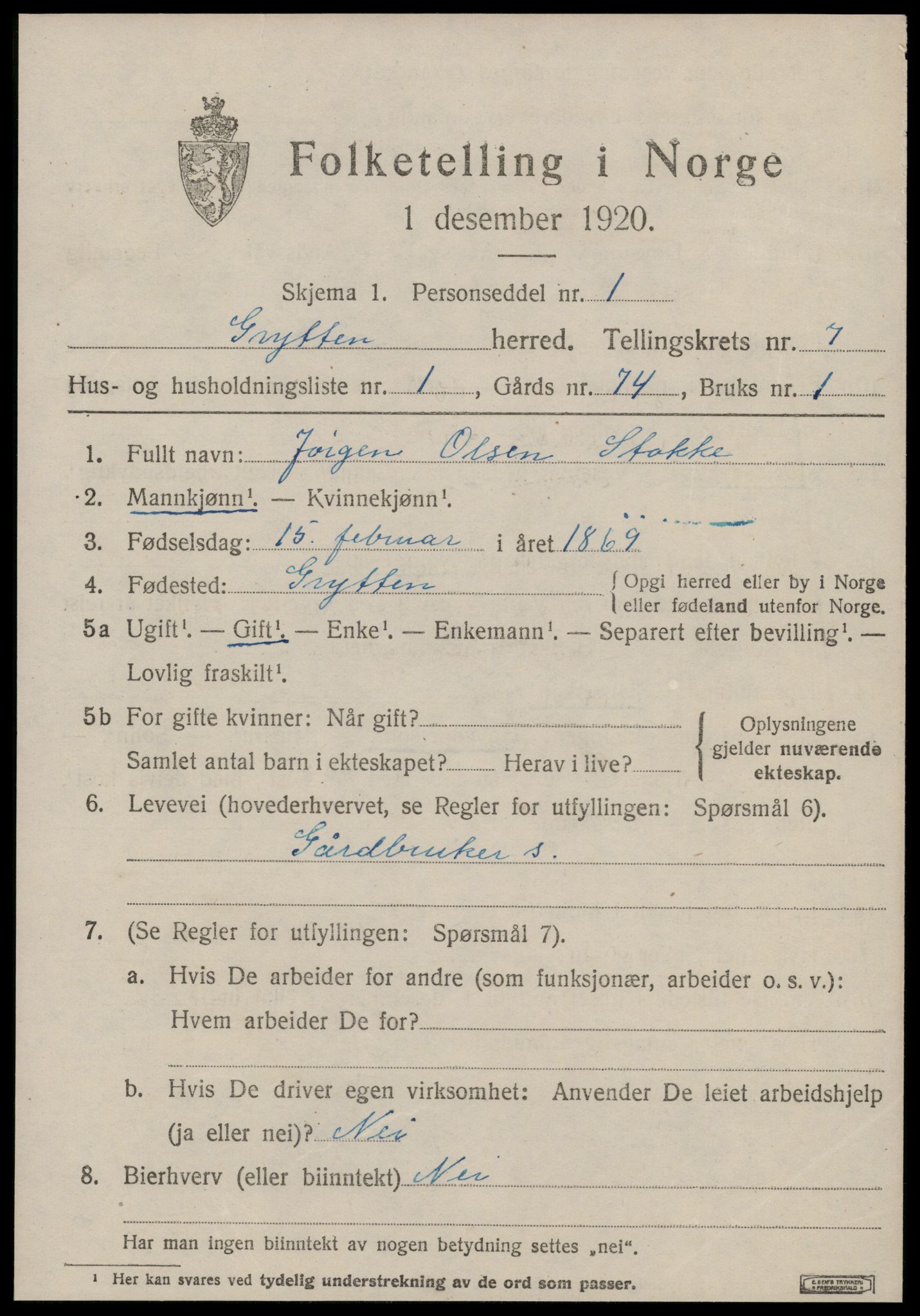 SAT, 1920 census for Grytten, 1920, p. 4824