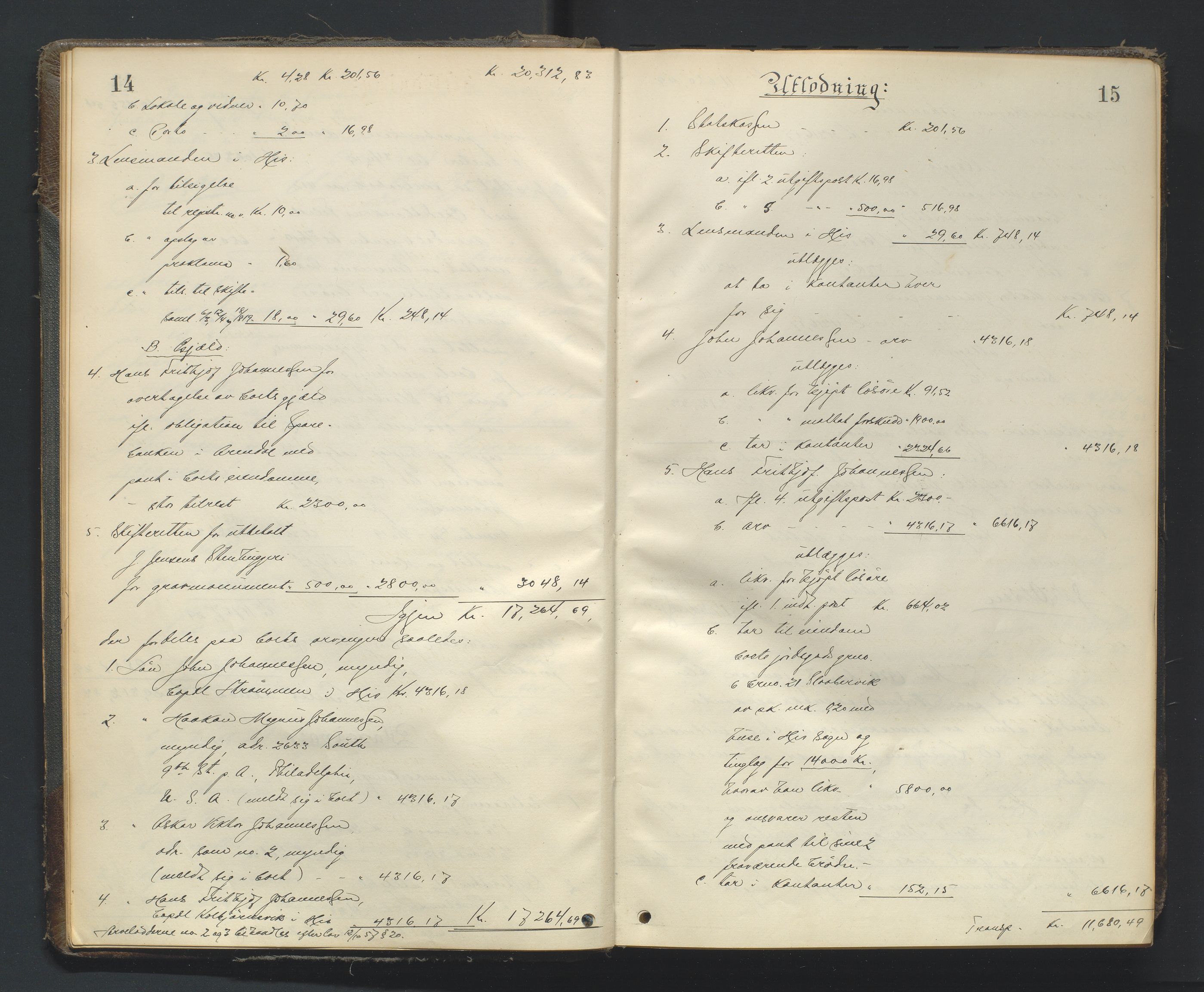 Nedenes sorenskriveri, AV/SAK-1221-0006/H/Hc/L0022: Skifteutlodningsprotokoll nr 8, 1919-1926, p. 14-15