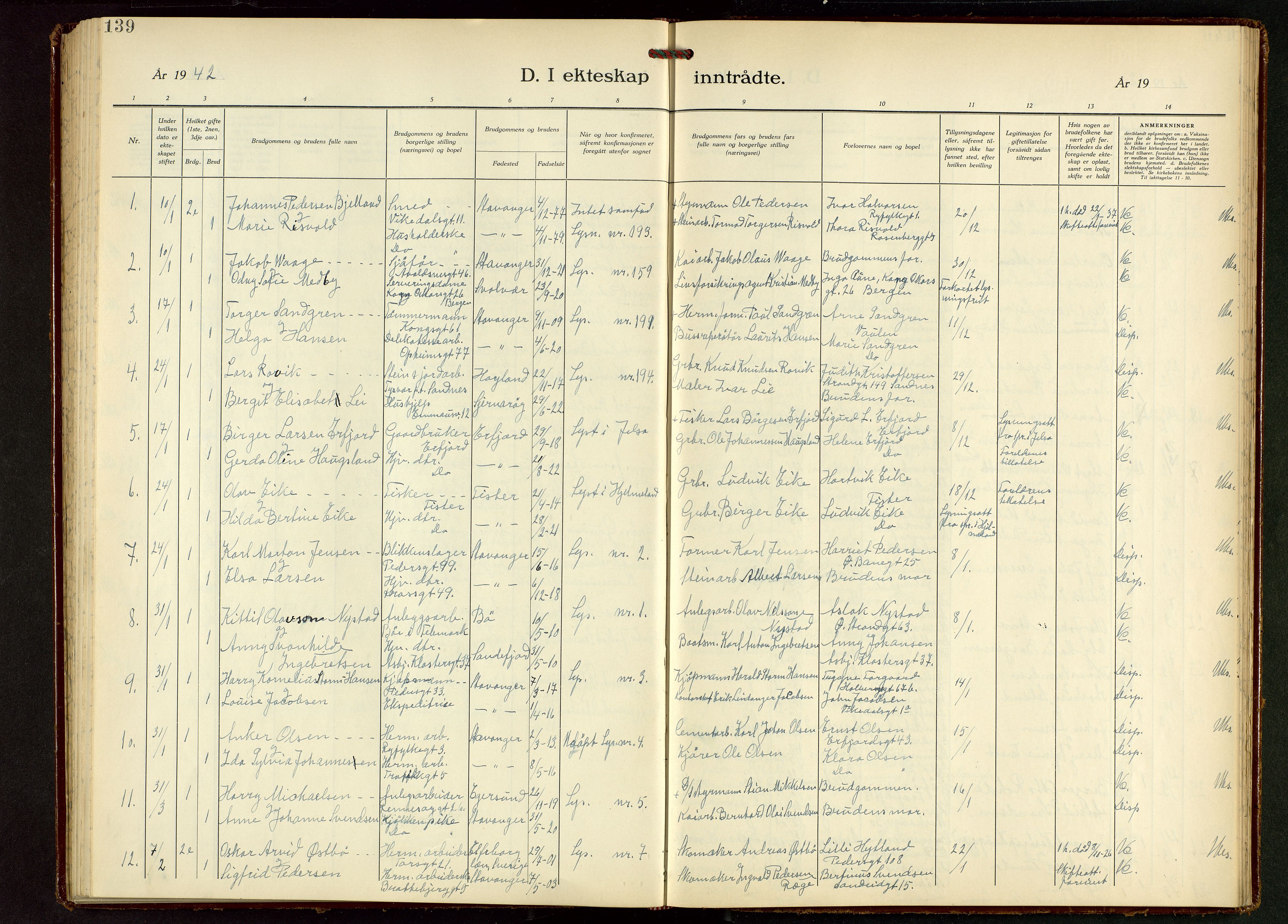 St. Johannes sokneprestkontor, SAST/A-101814/001/30/30BB/L0010: Parish register (copy) no. B 10, 1933-1946, p. 139