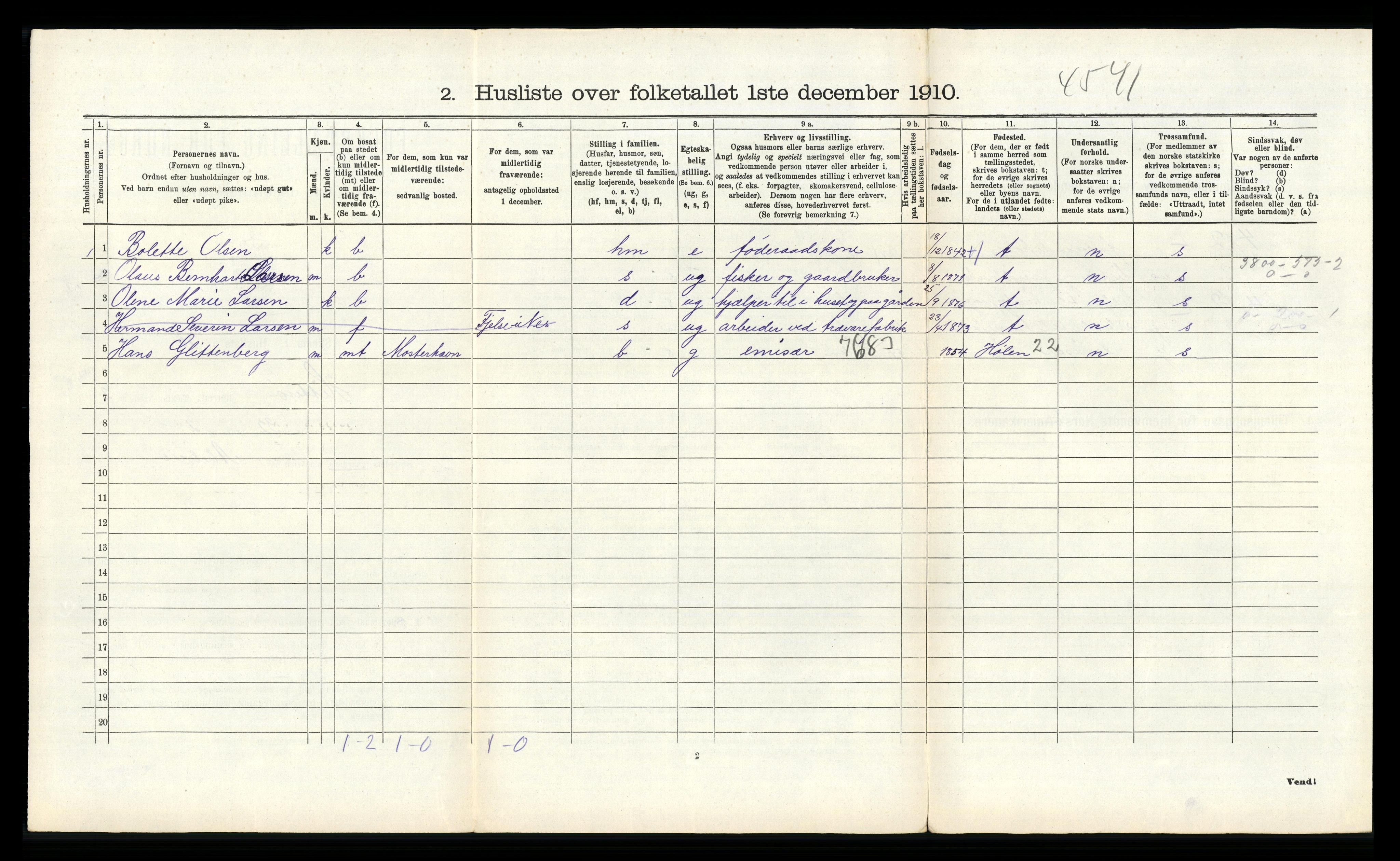 RA, 1910 census for Hidra, 1910, p. 598