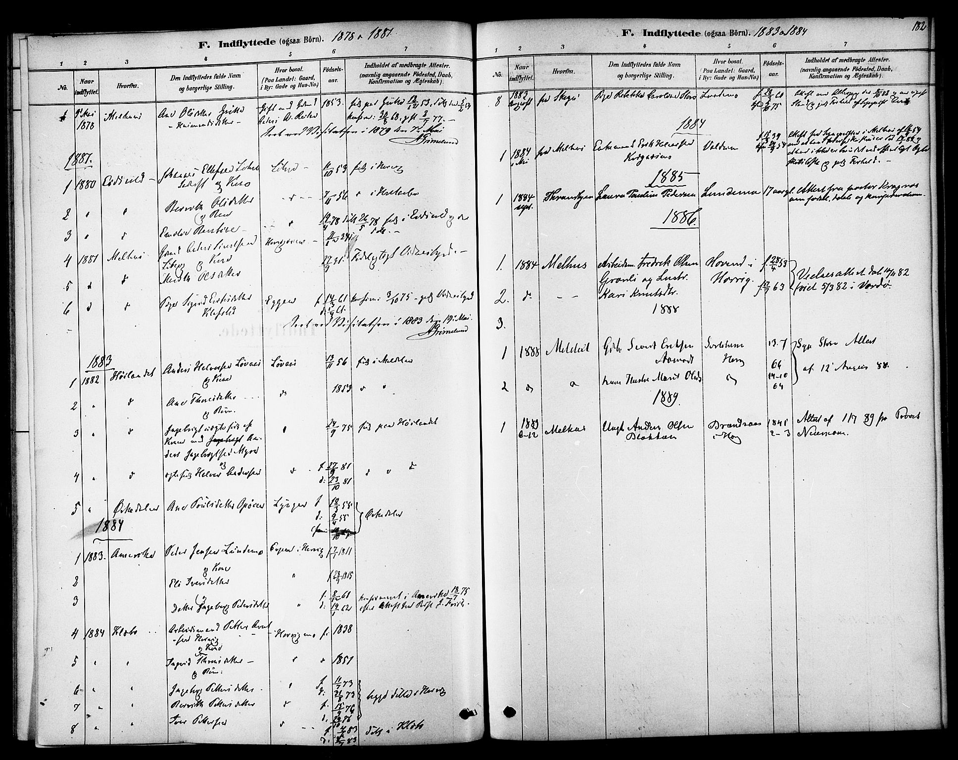 Ministerialprotokoller, klokkerbøker og fødselsregistre - Sør-Trøndelag, SAT/A-1456/692/L1105: Parish register (official) no. 692A05, 1878-1890, p. 182