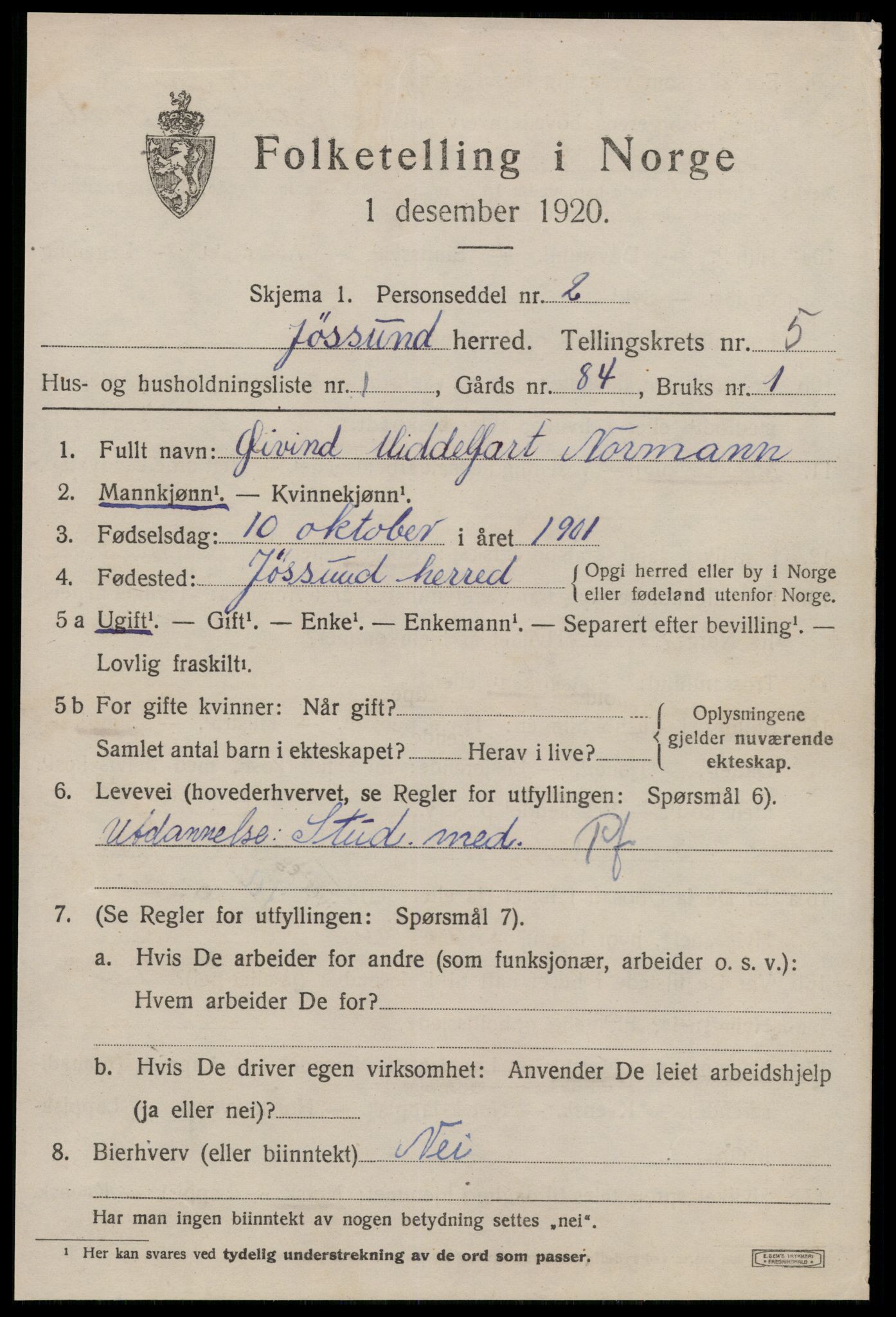 SAT, 1920 census for Jøssund, 1920, p. 3950