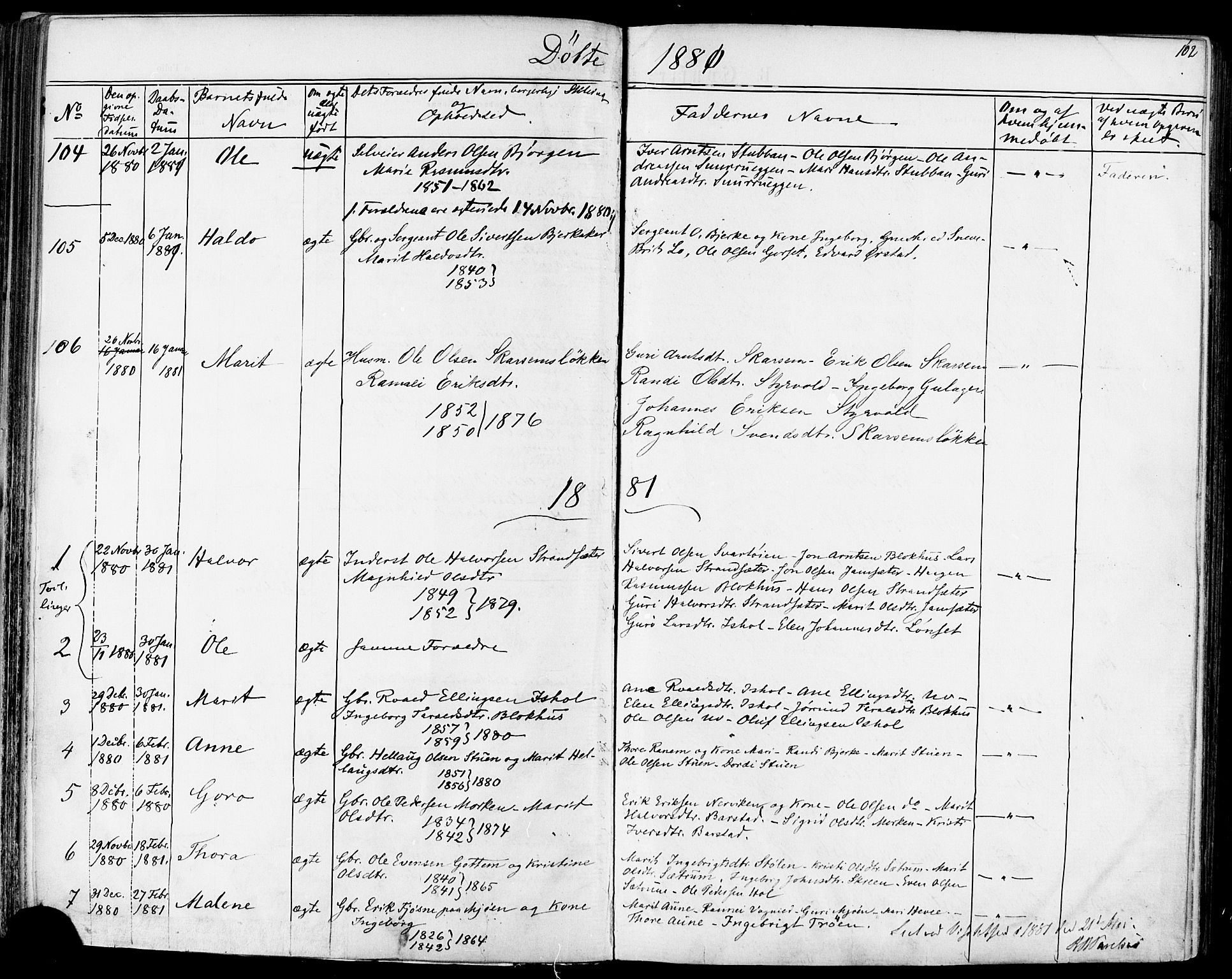 Ministerialprotokoller, klokkerbøker og fødselsregistre - Sør-Trøndelag, SAT/A-1456/678/L0900: Parish register (official) no. 678A09, 1872-1881, p. 102