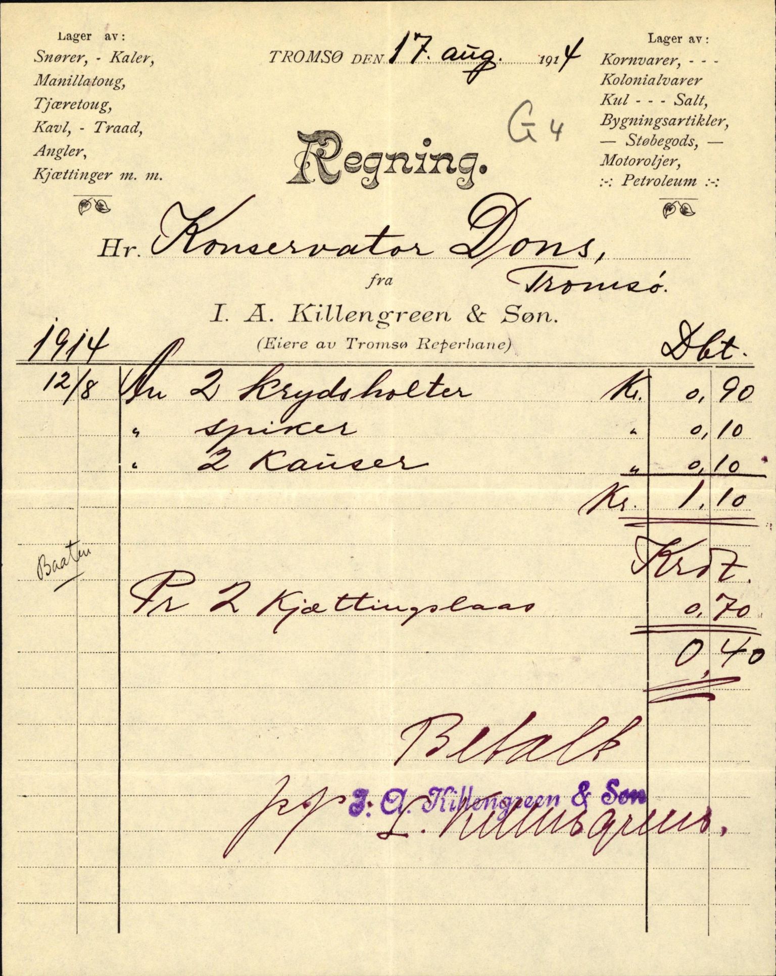 Tromsø Museum, AV/SATØ-S-0162/D/Da/L0030: Journalsaker og innkomne brev, 1906-1920, p. 365