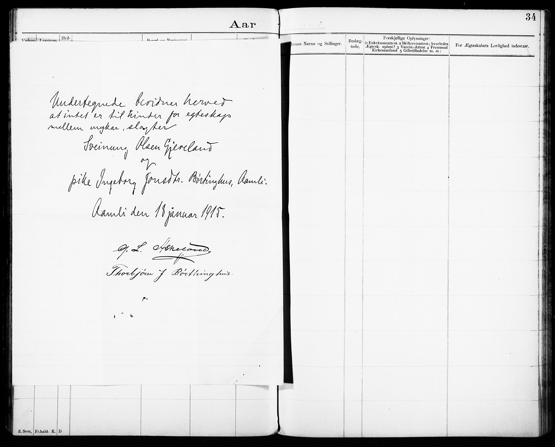 Åmli sokneprestkontor, SAK/1111-0050/F/Fe/L0005: Banns register no. A VI 42, 1892-1916, p. 38
