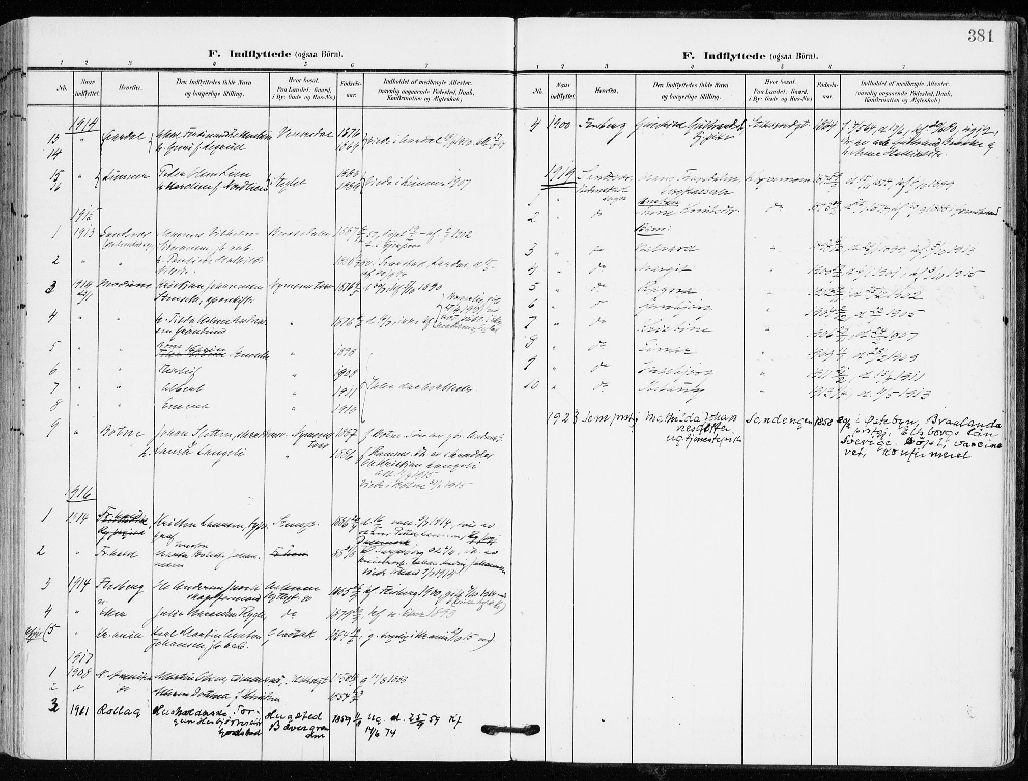 Kongsberg kirkebøker, AV/SAKO-A-22/F/Fb/L0004: Parish register (official) no. II 4, 1906-1918, p. 381