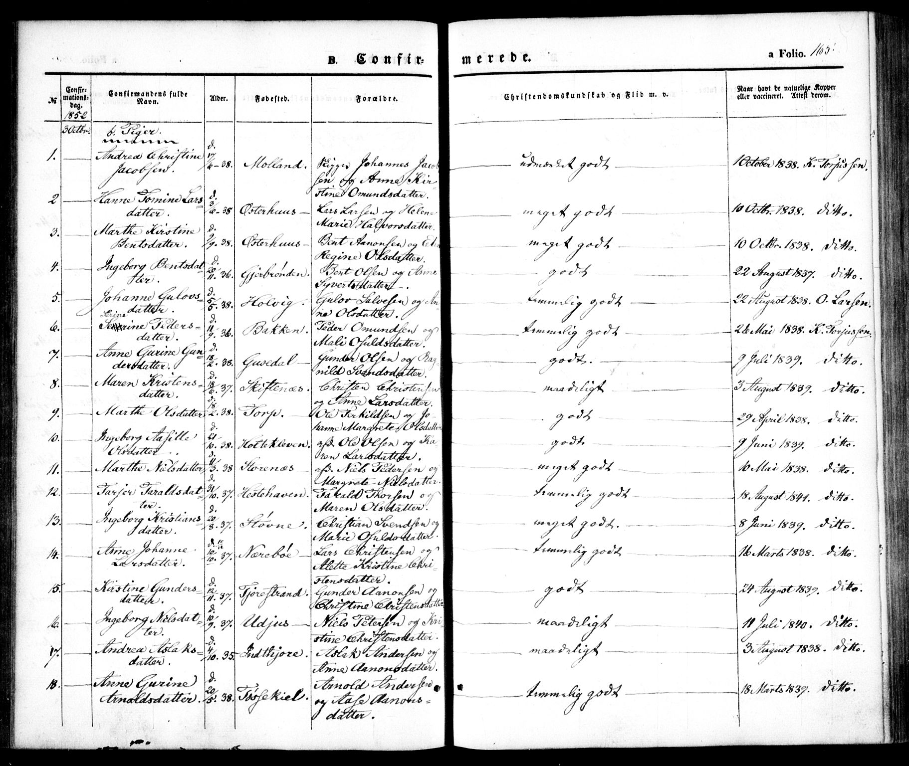 Hommedal sokneprestkontor, AV/SAK-1111-0023/F/Fa/Fab/L0004: Parish register (official) no. A 4, 1848-1860, p. 165