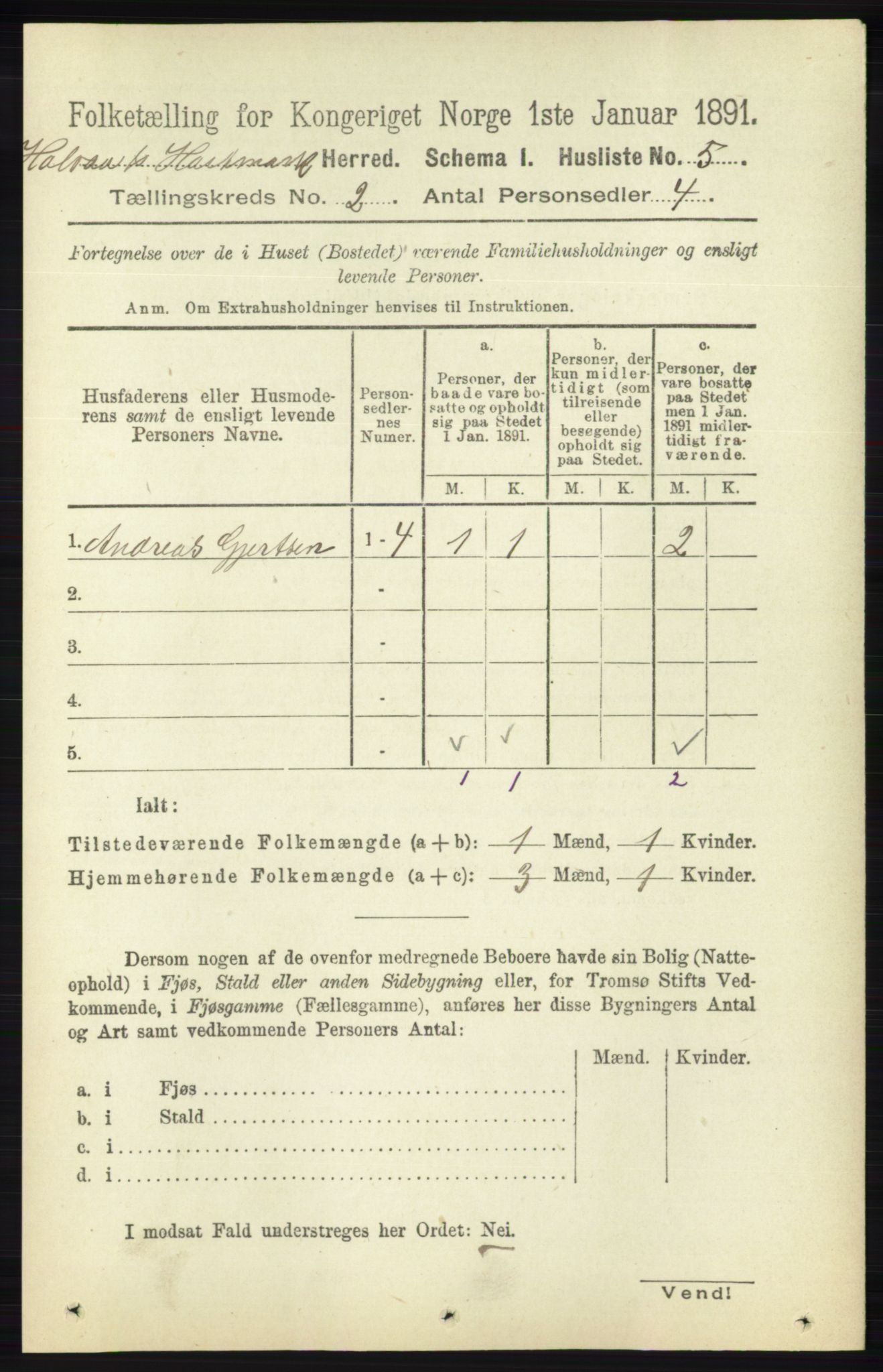 RA, 1891 census for 1019 Halse og Harkmark, 1891, p. 460