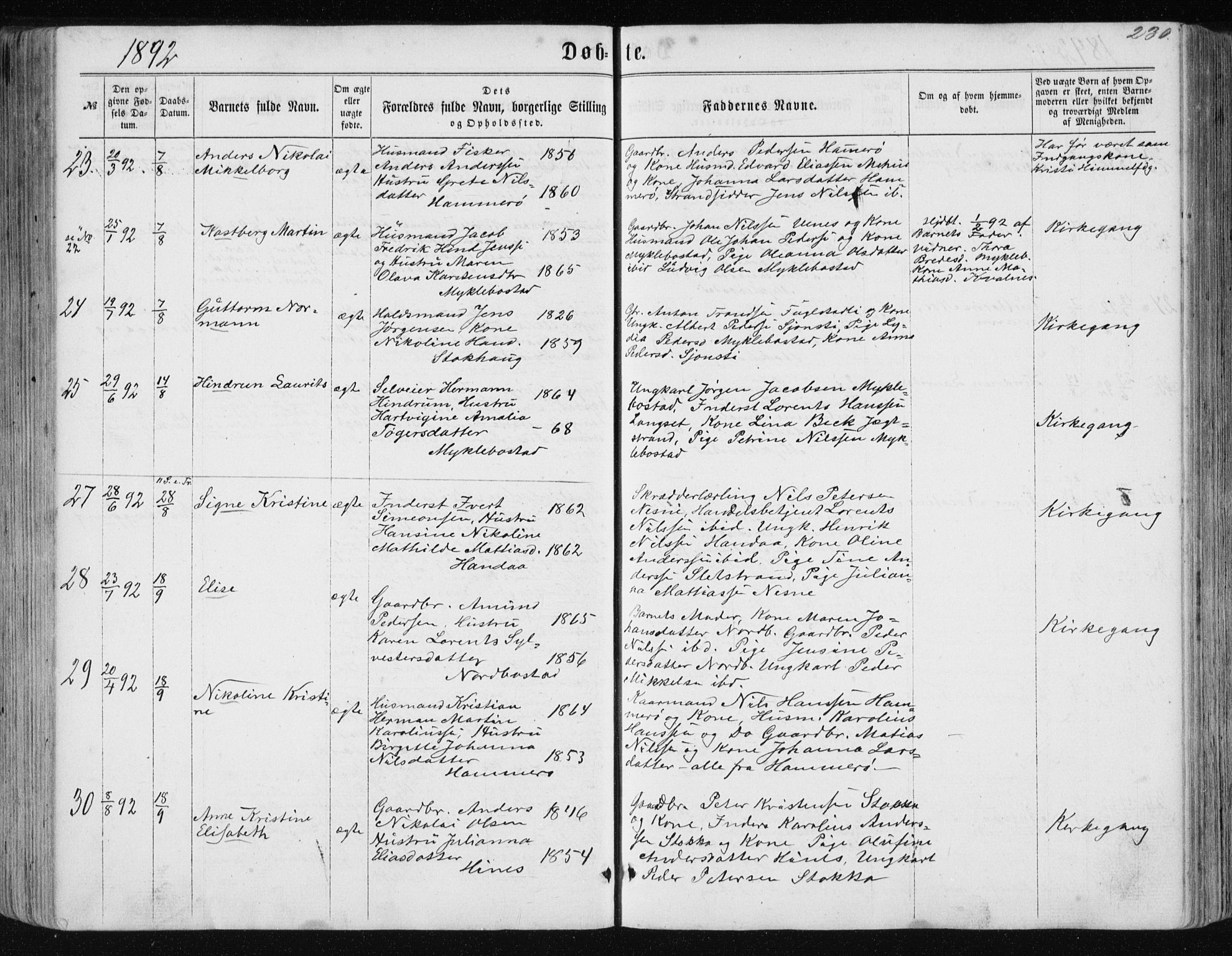 Ministerialprotokoller, klokkerbøker og fødselsregistre - Nordland, AV/SAT-A-1459/838/L0556: Parish register (copy) no. 838C03, 1861-1893, p. 230