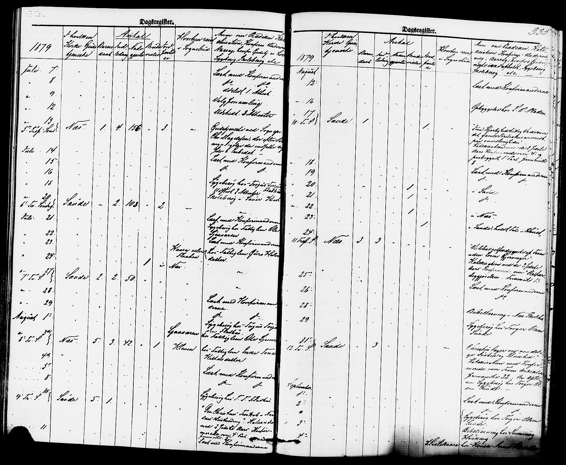 Sauherad kirkebøker, AV/SAKO-A-298/F/Fa/L0008: Parish register (official) no. I 8, 1873-1886, p. 335