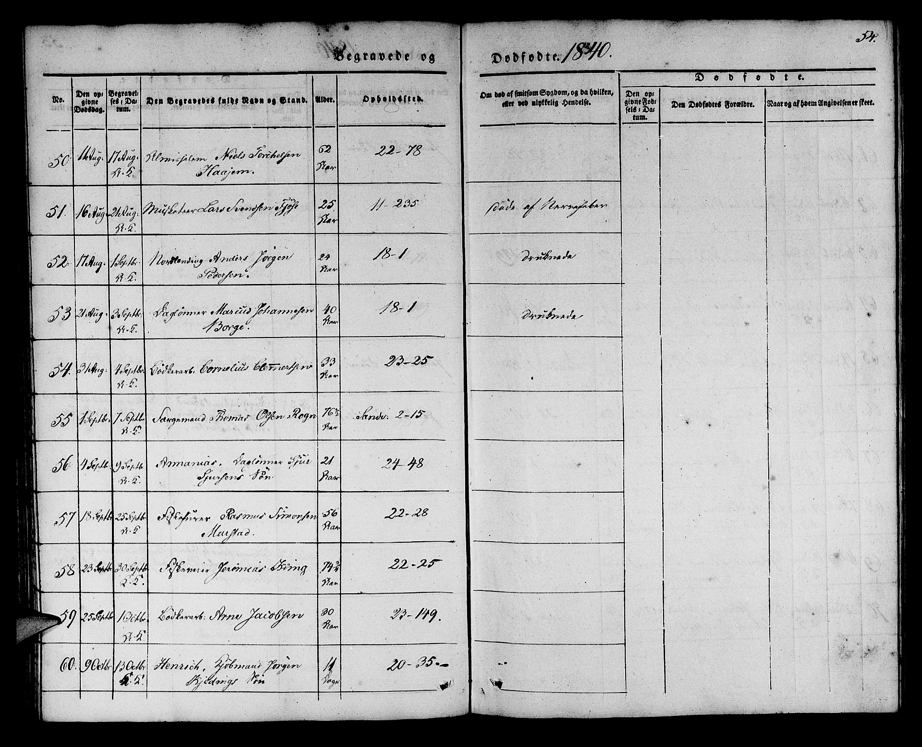 Korskirken sokneprestembete, AV/SAB-A-76101/H/Haa/L0043: Parish register (official) no. E 1, 1834-1848, p. 54