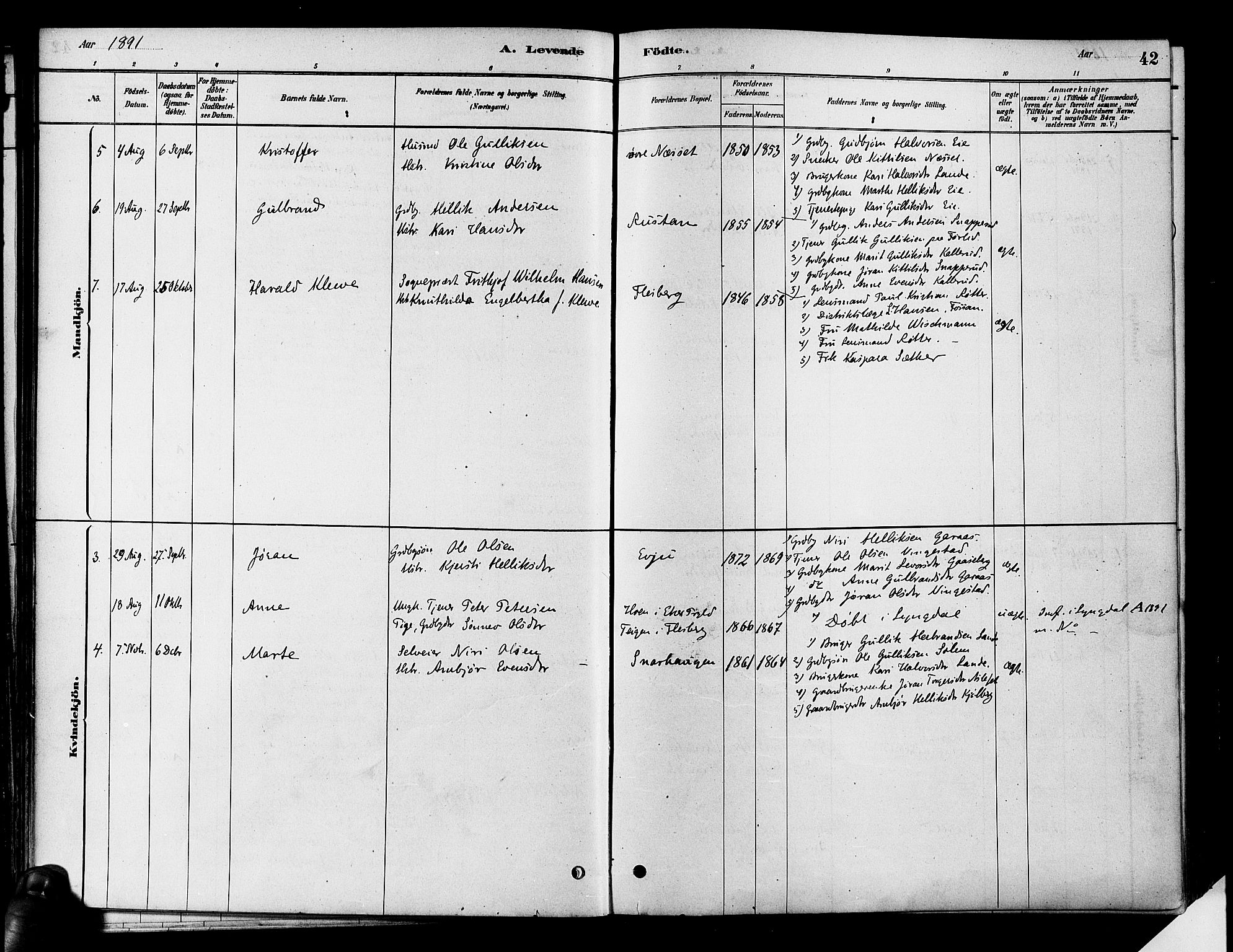 Flesberg kirkebøker, SAKO/A-18/F/Fa/L0008: Parish register (official) no. I 8, 1879-1899, p. 42