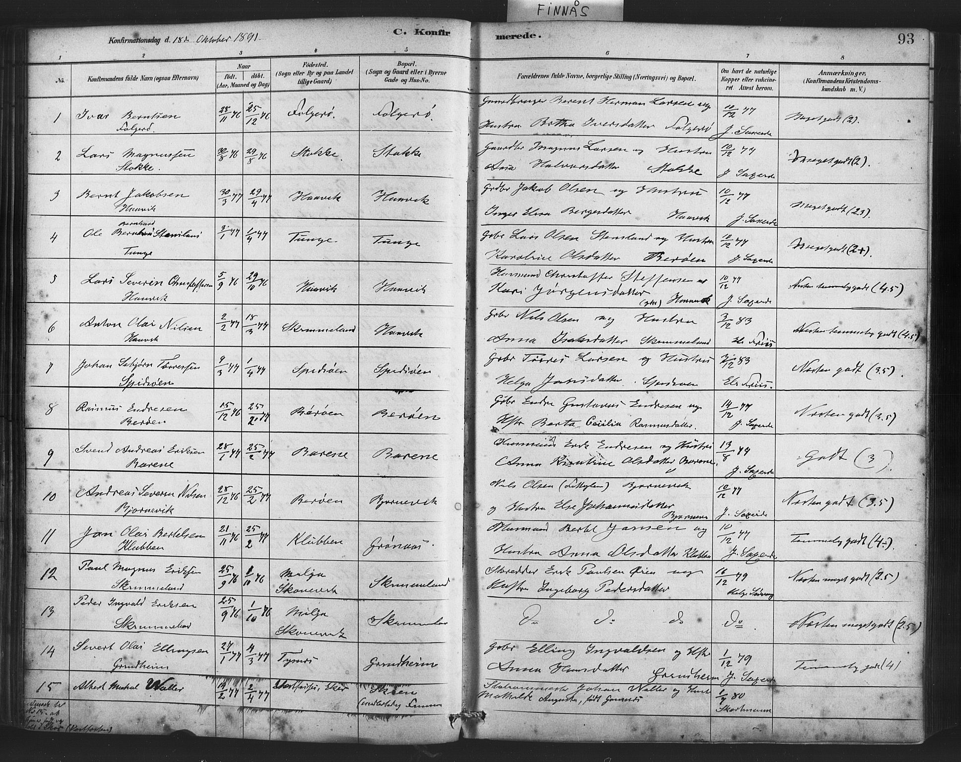 Finnås sokneprestembete, AV/SAB-A-99925/H/Ha/Haa/Haab/L0001: Parish register (official) no. B 1, 1881-1894, p. 93