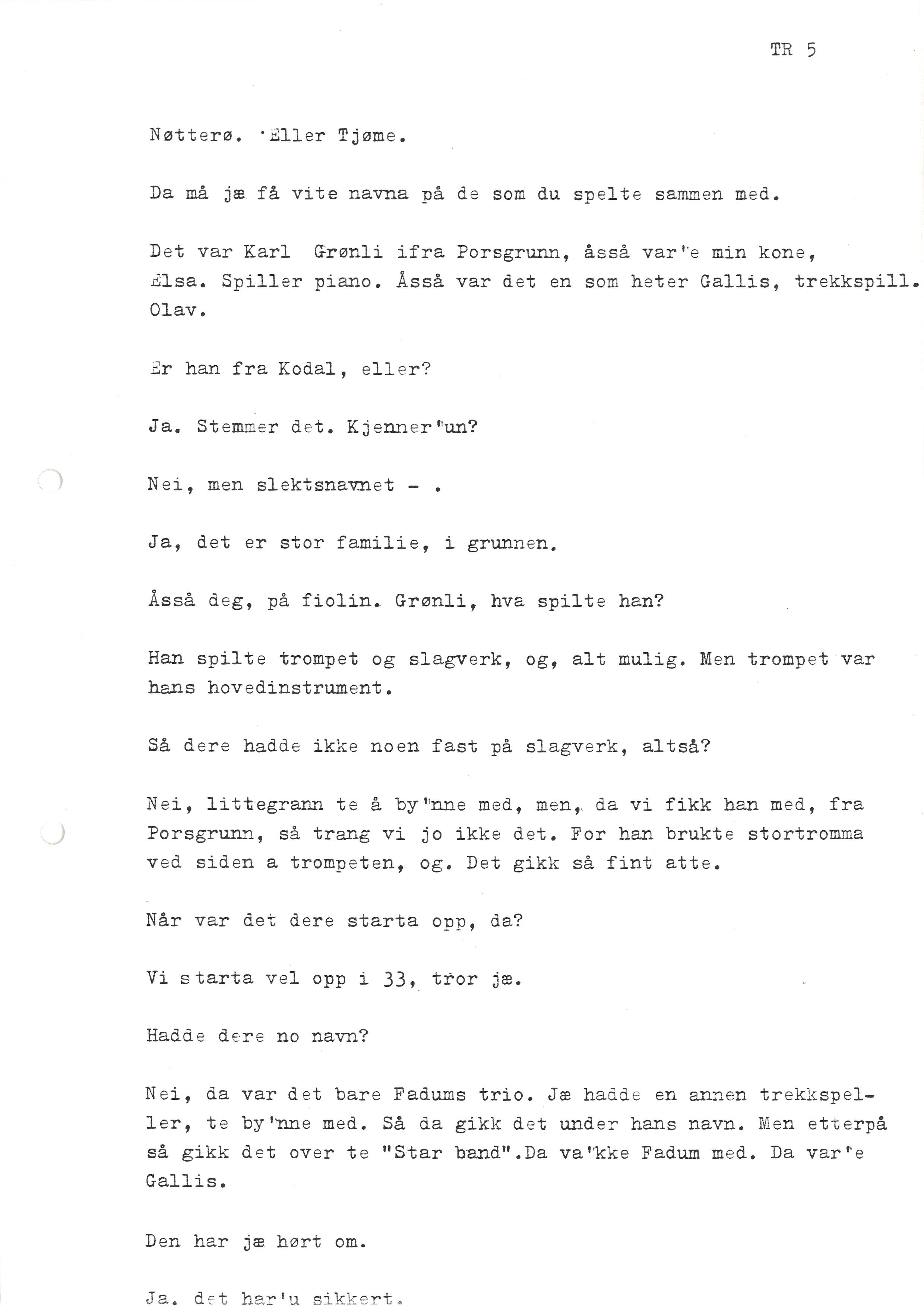 Sa 16 - Folkemusikk fra Vestfold, Gjerdesamlingen, VEMU/A-1868/I/L0001: Informantregister med intervjunedtegnelser, 1979-1986