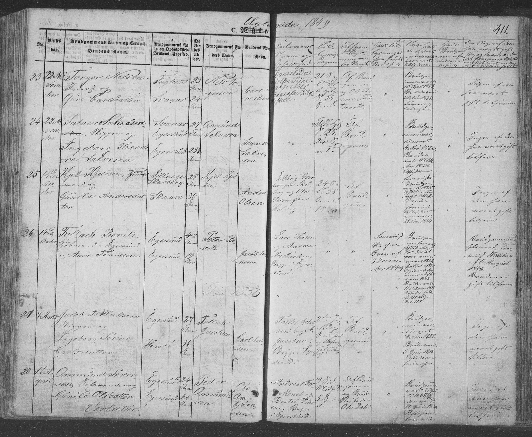 Eigersund sokneprestkontor, AV/SAST-A-101807/S08/L0009: Parish register (official) no. A 9, 1827-1850, p. 411