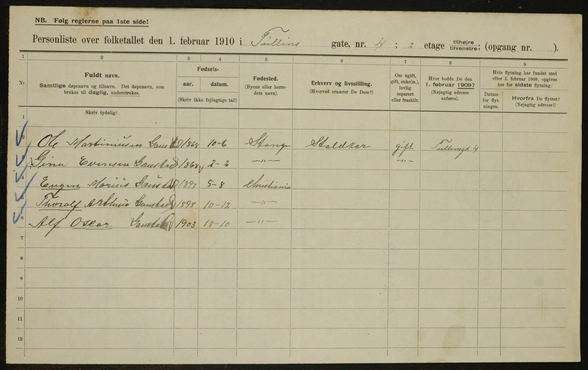 OBA, Municipal Census 1910 for Kristiania, 1910, p. 111386