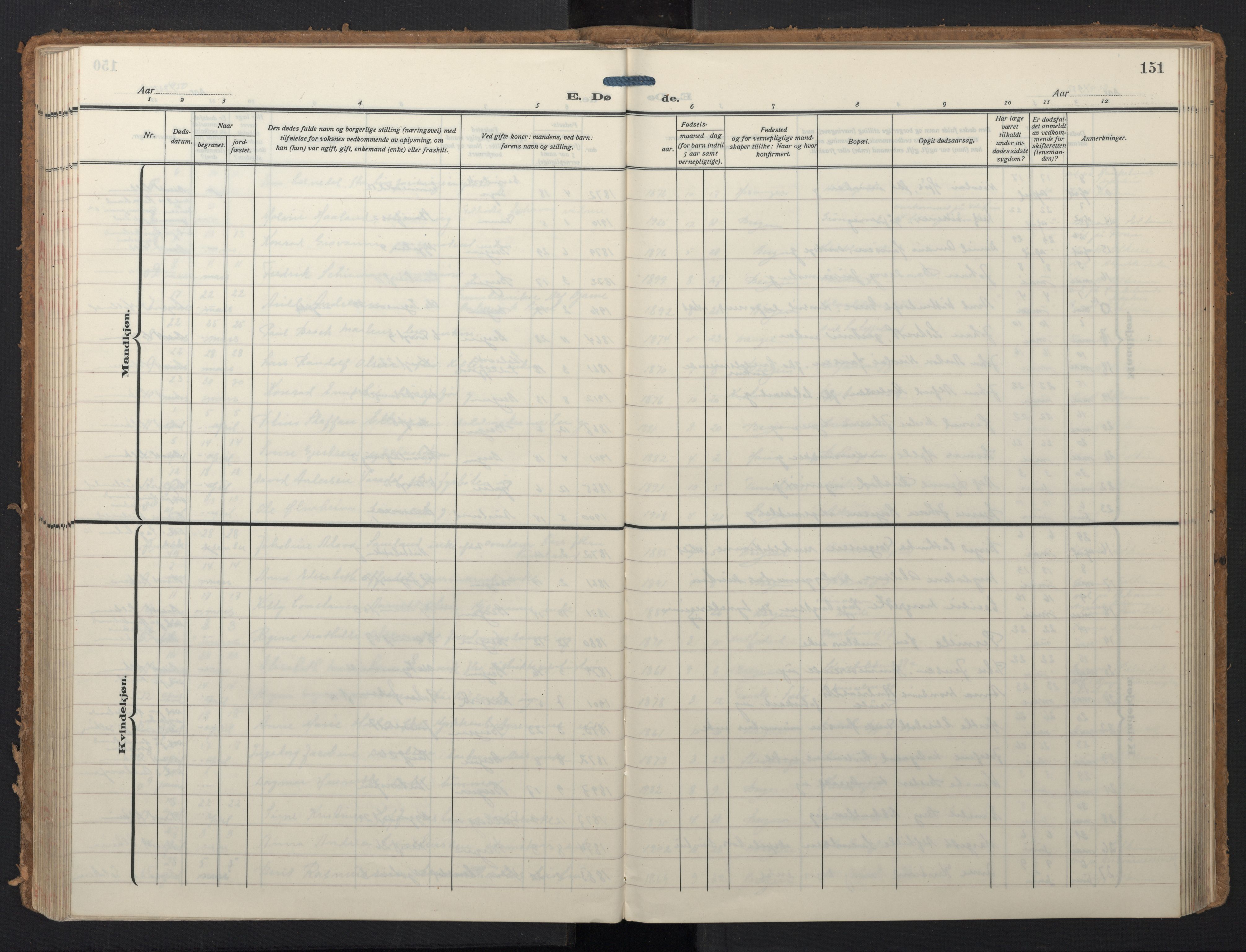 Domkirken sokneprestembete, AV/SAB-A-74801/H/Hab/L0043: Parish register (copy) no. E 7, 1929-1965, p. 150b-151a