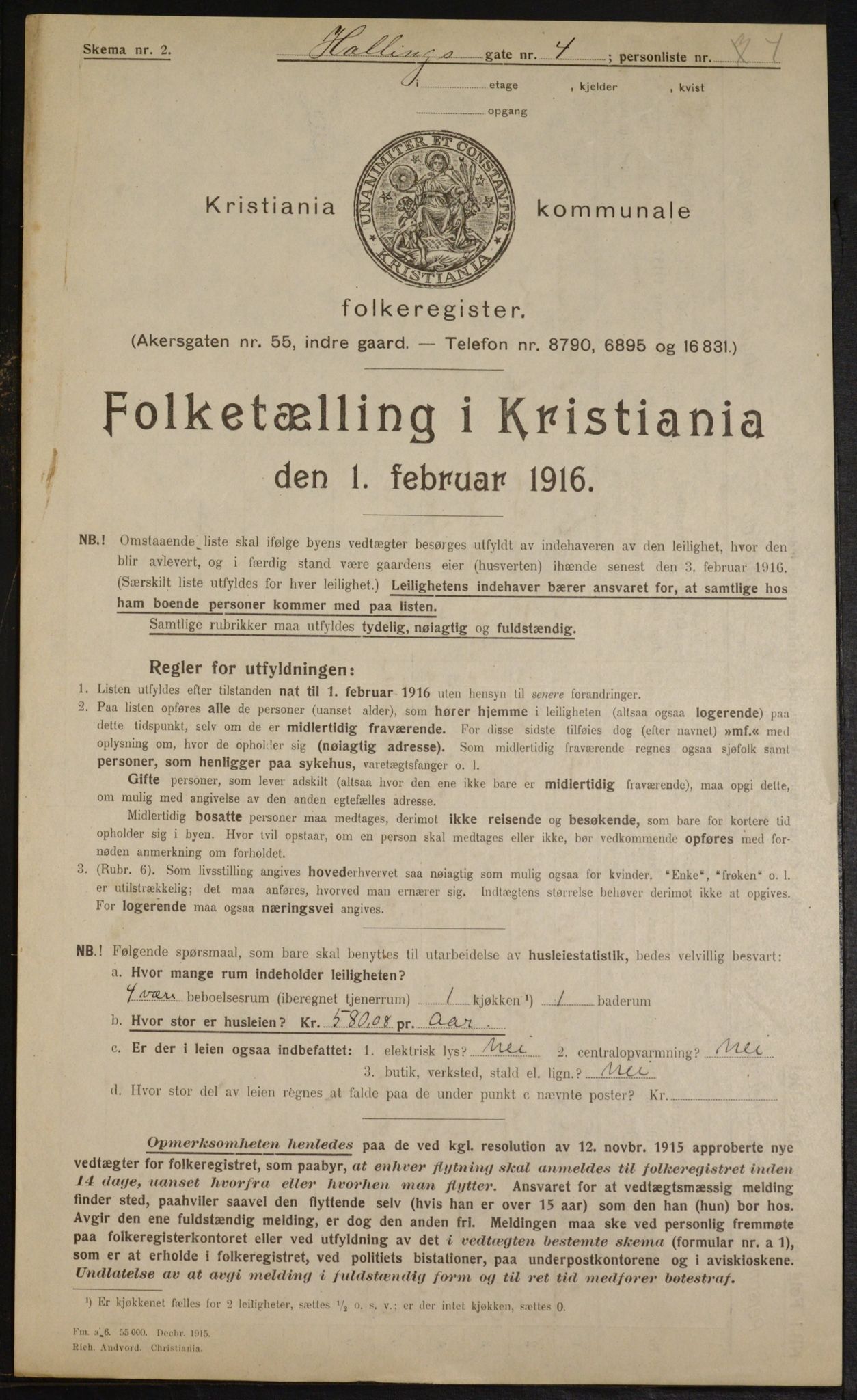 OBA, Municipal Census 1916 for Kristiania, 1916, p. 34696