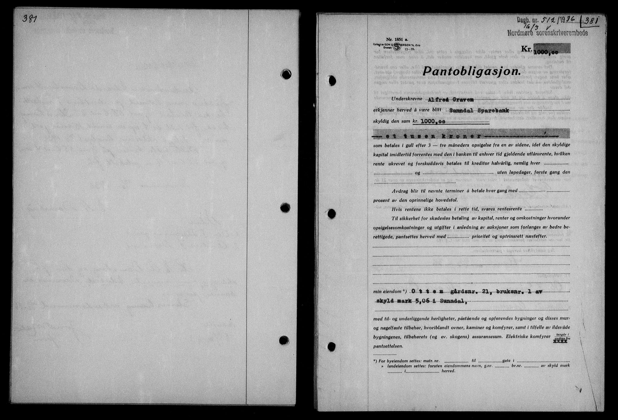 Nordmøre sorenskriveri, AV/SAT-A-4132/1/2/2Ca/L0087: Mortgage book no. 77, 1935-1936, Deed date: 16.03.1936