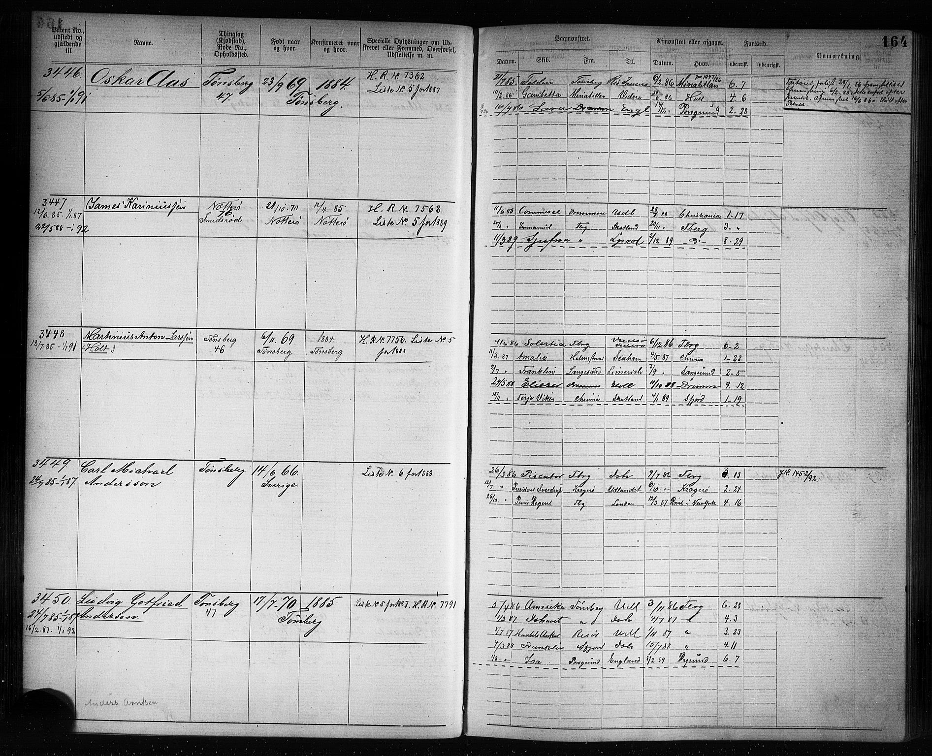 Tønsberg innrulleringskontor, AV/SAKO-A-786/F/Fb/L0007: Annotasjonsrulle Patent nr. 2636-5150, 1881-1892, p. 165