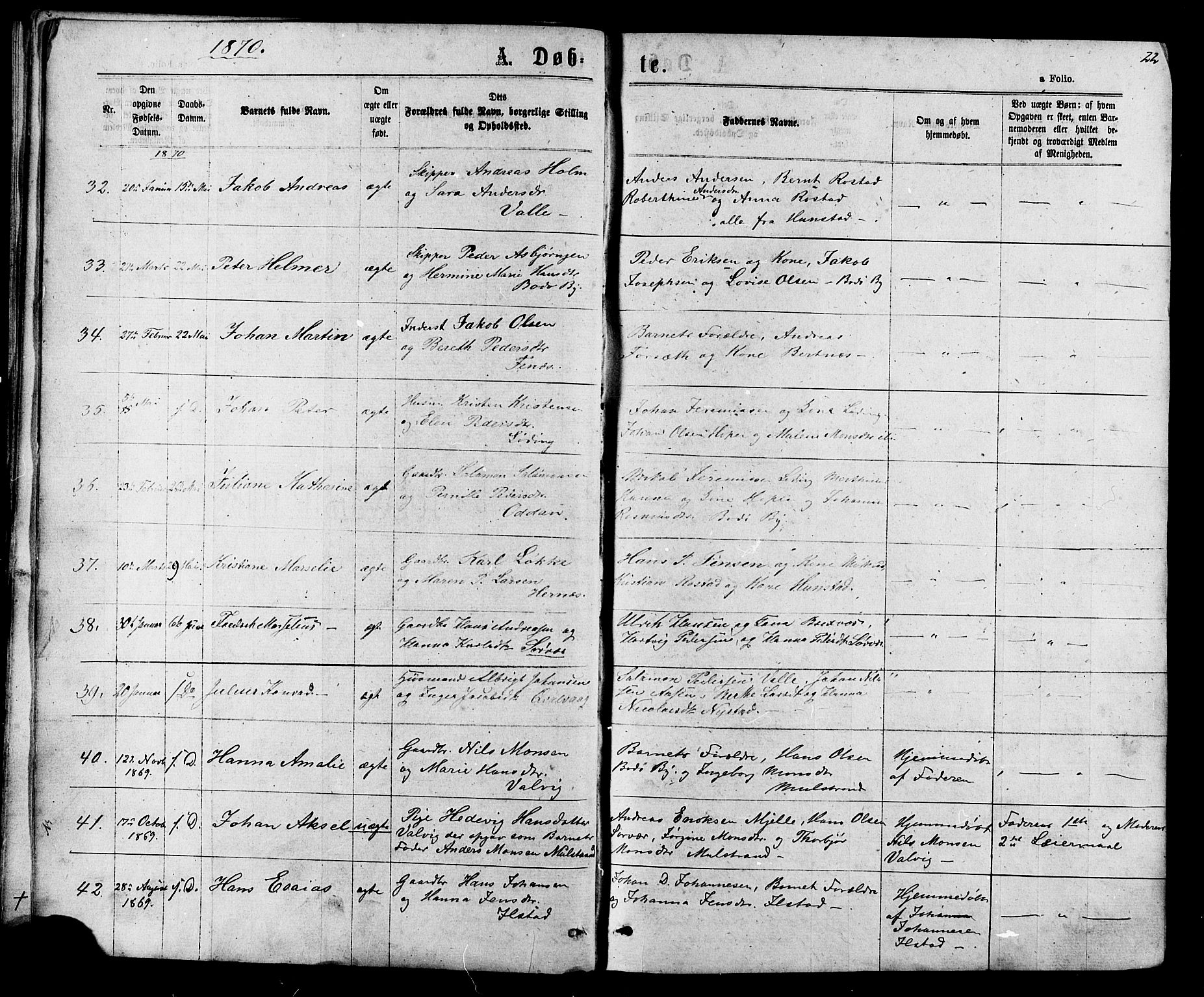 Ministerialprotokoller, klokkerbøker og fødselsregistre - Nordland, SAT/A-1459/801/L0029: Parish register (copy) no. 801C04, 1868-1878, p. 22