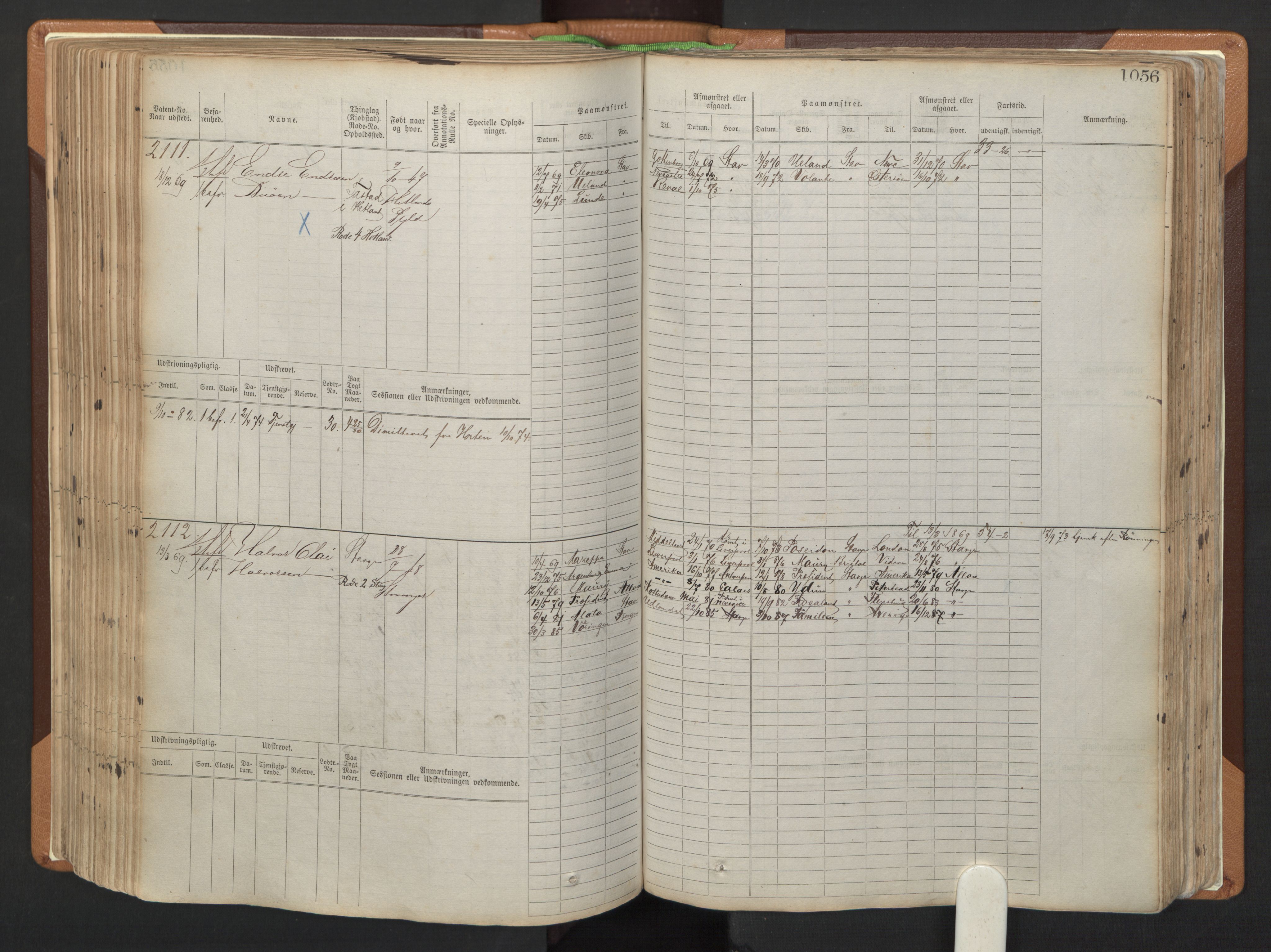 Stavanger sjømannskontor, AV/SAST-A-102006/F/Fb/Fbb/L0006: Sjøfartshovedrulle, patentnr. 1607-2402 (del 3), 1869-1880, p. 256