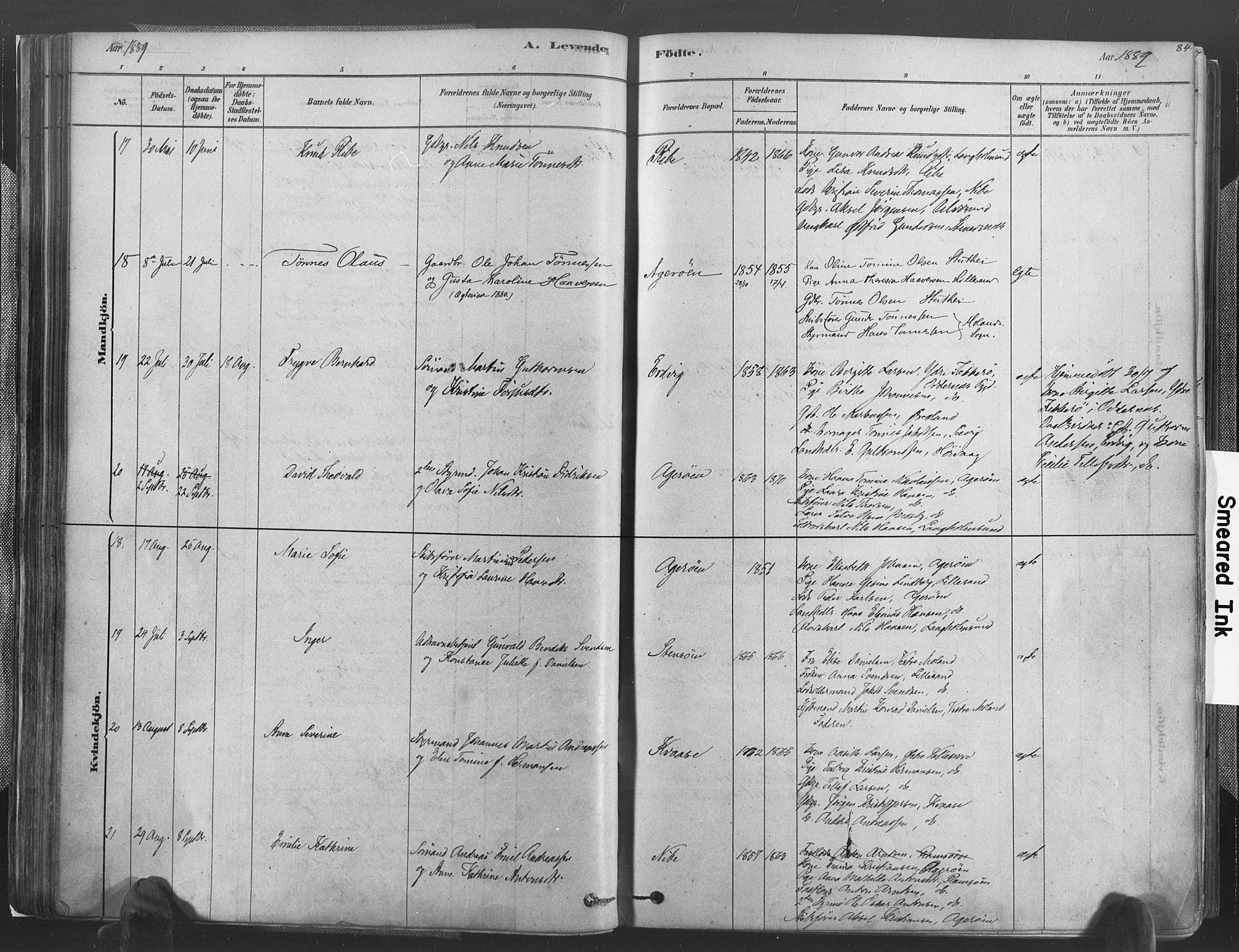 Høvåg sokneprestkontor, AV/SAK-1111-0025/F/Fa/L0005: Parish register (official) no. A 5, 1878-1893, p. 84