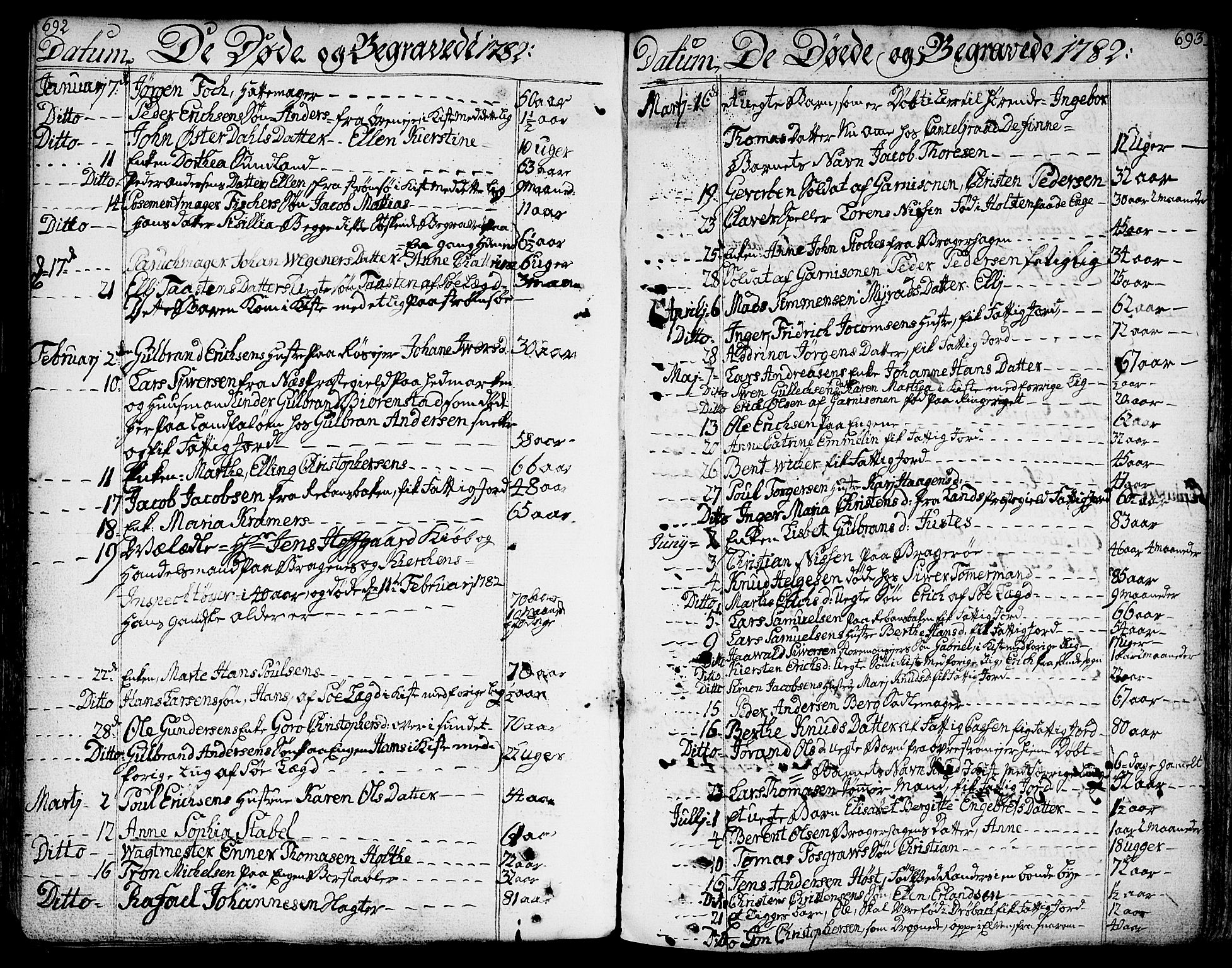 Bragernes kirkebøker, AV/SAKO-A-6/F/Fa/L0006a: Parish register (official) no. I 6, 1782-1814, p. 692-693