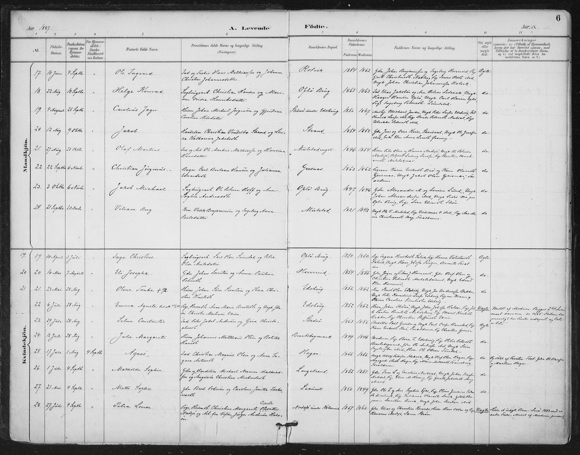 Ministerialprotokoller, klokkerbøker og fødselsregistre - Nord-Trøndelag, AV/SAT-A-1458/780/L0644: Parish register (official) no. 780A08, 1886-1903, p. 6