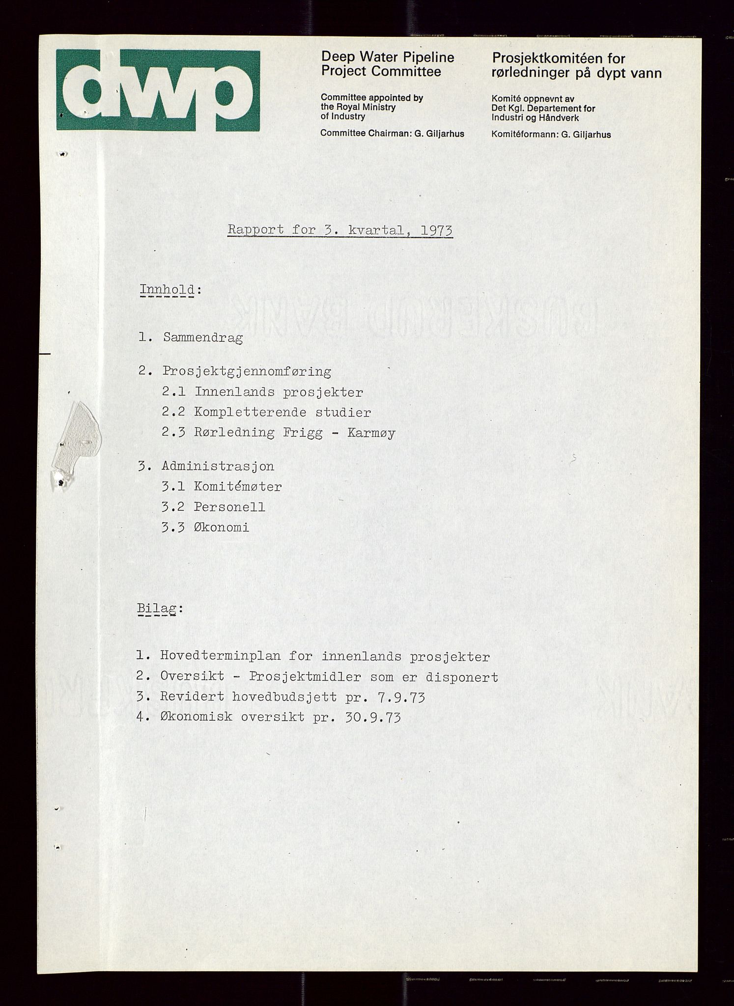 Industridepartementet, Oljekontoret, AV/SAST-A-101348/Di/L0005: DWP, 761 forskning/teknologi, 2 prot. DWP feasibility study, 1972-1975, p. 215