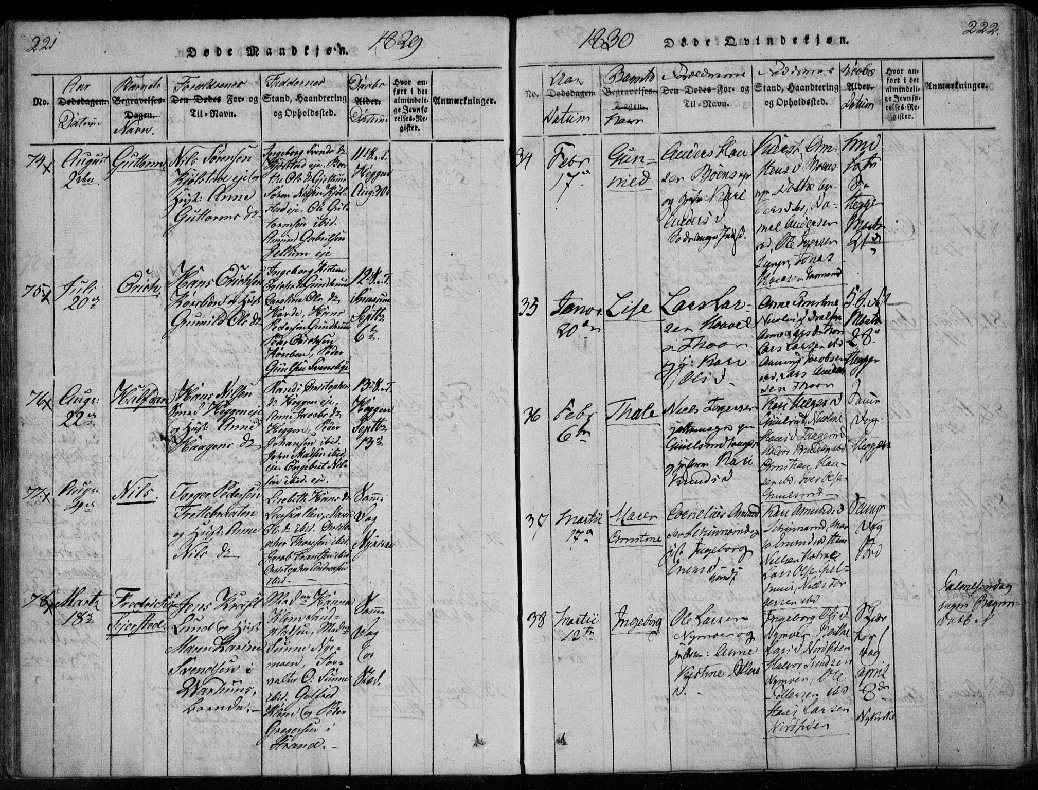 Modum kirkebøker, SAKO/A-234/F/Fa/L0005: Parish register (official) no. 5, 1824-1841, p. 221-222