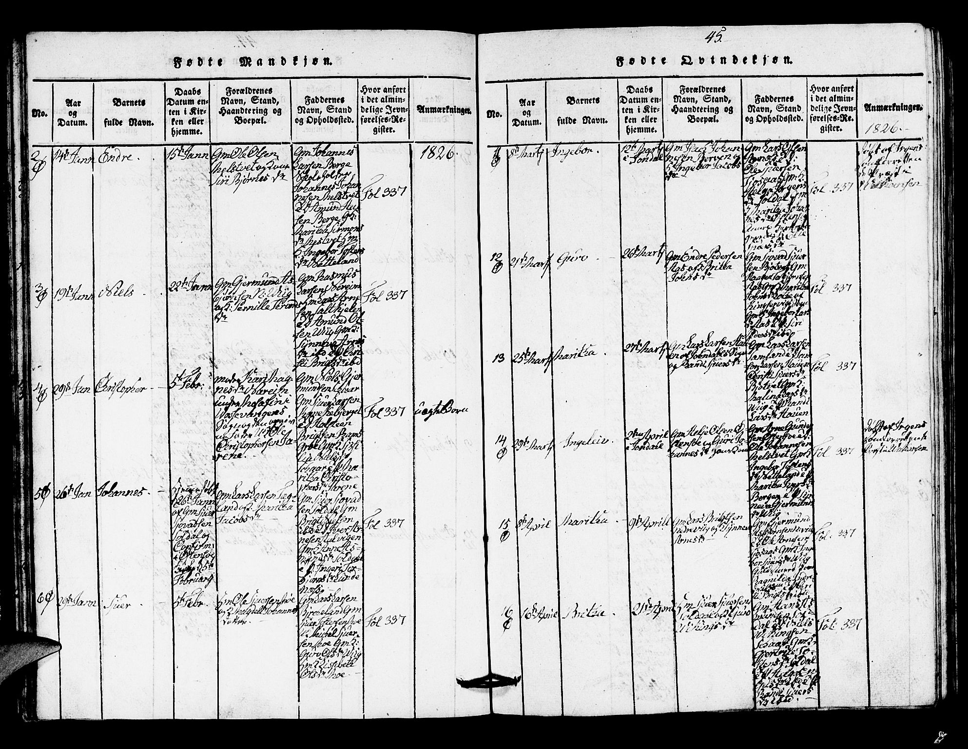 Kvam sokneprestembete, SAB/A-76201/H/Hab: Parish register (copy) no. A 1, 1818-1832, p. 45