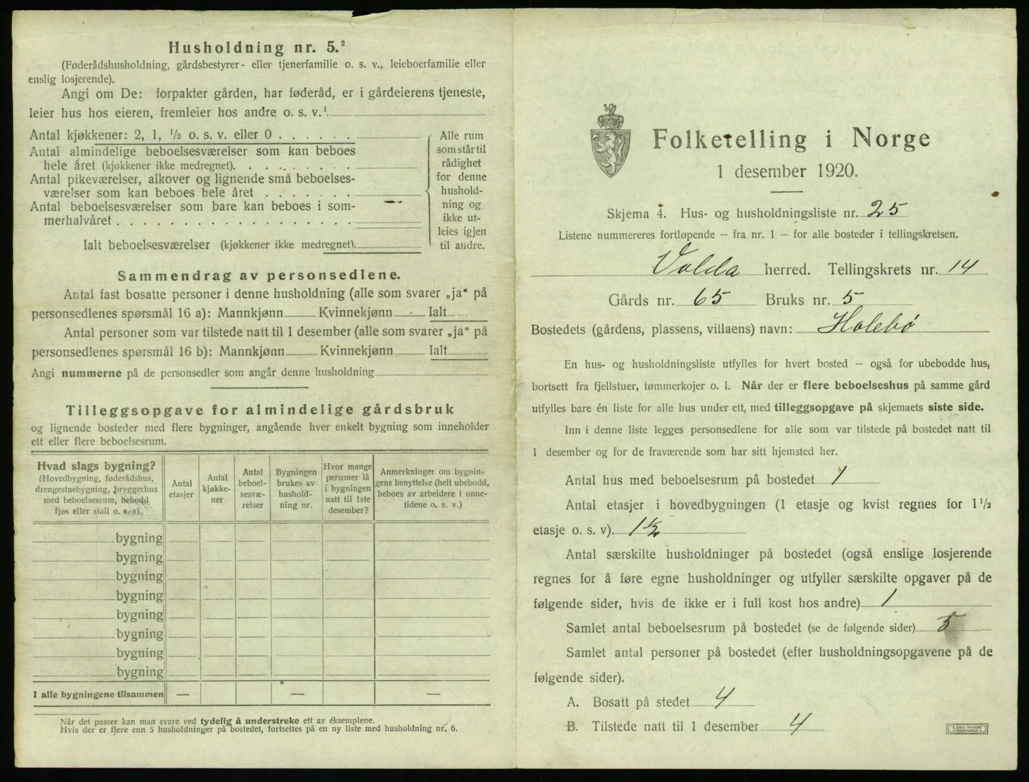 SAT, 1920 census for Volda, 1920, p. 1146