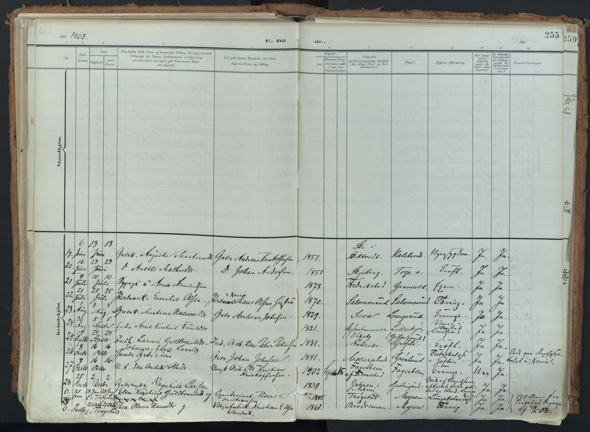 Eidsberg prestekontor Kirkebøker, SAO/A-10905/F/Fa/L0014: Parish register (official) no. I 14, 1902-1919, p. 255