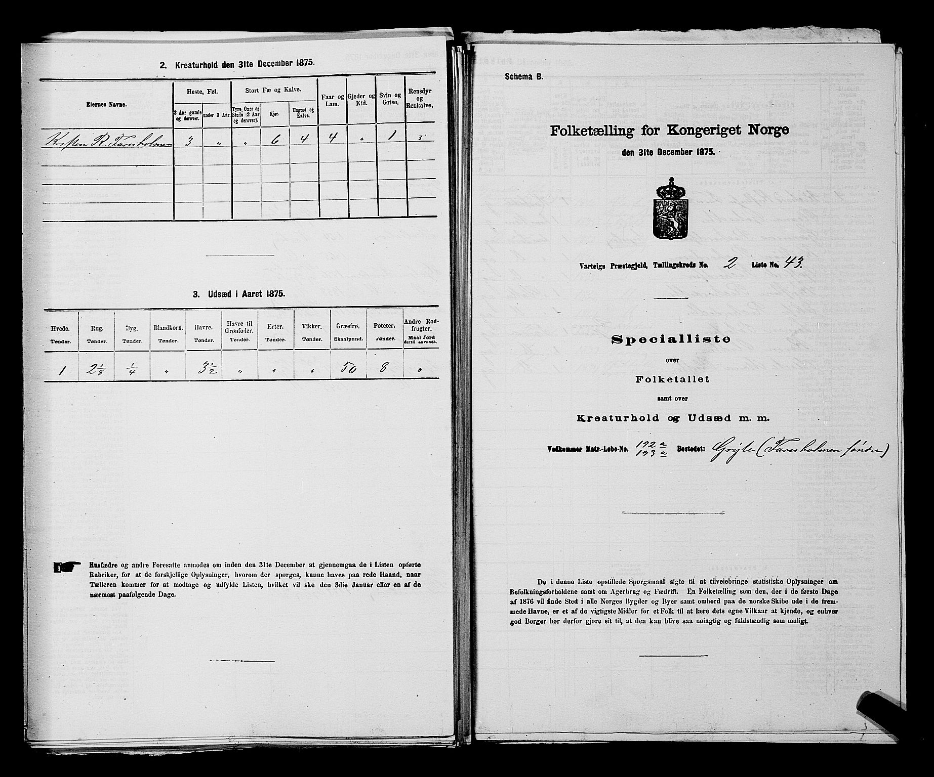 RA, 1875 census for 0114P Varteig, 1875, p. 253