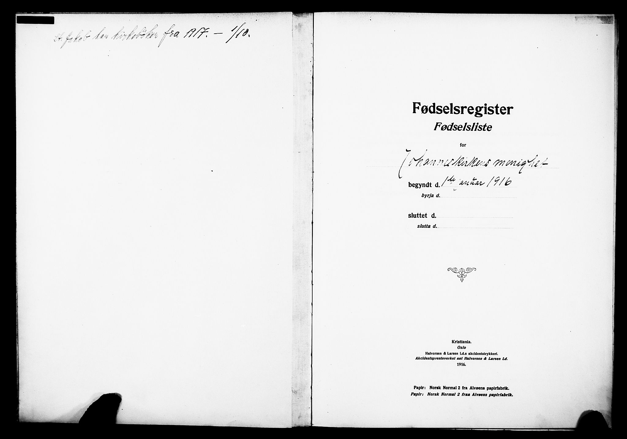 Johanneskirken sokneprestembete, SAB/A-76001/I/Id/L00A1: Birth register no. A 1, 1916-1924