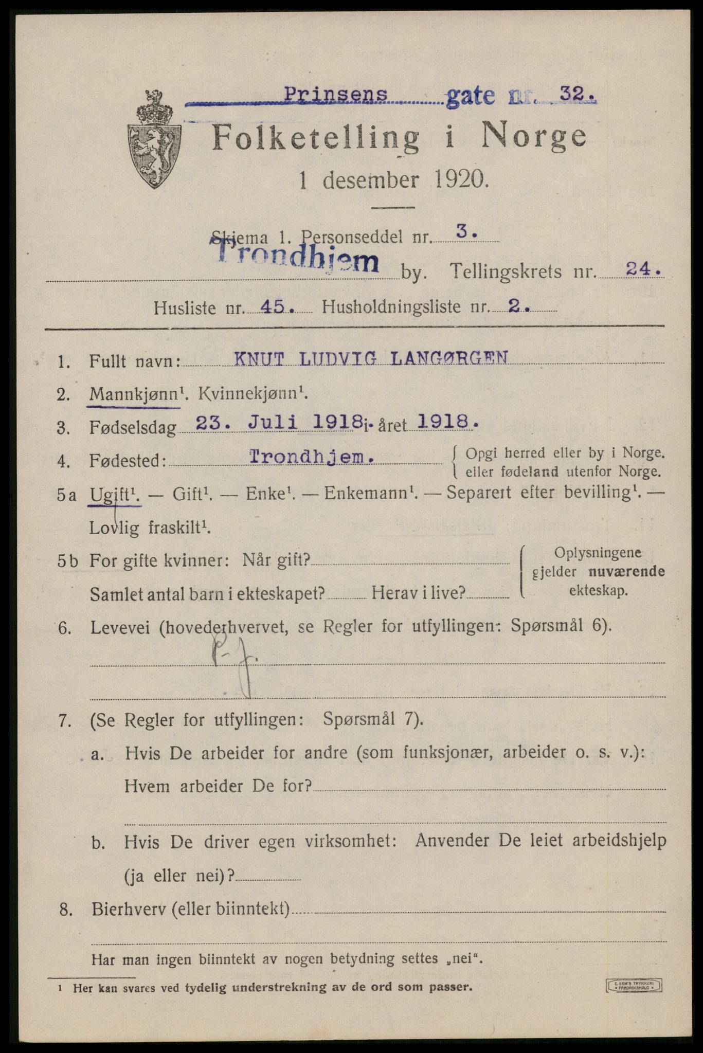 SAT, 1920 census for Trondheim, 1920, p. 66730