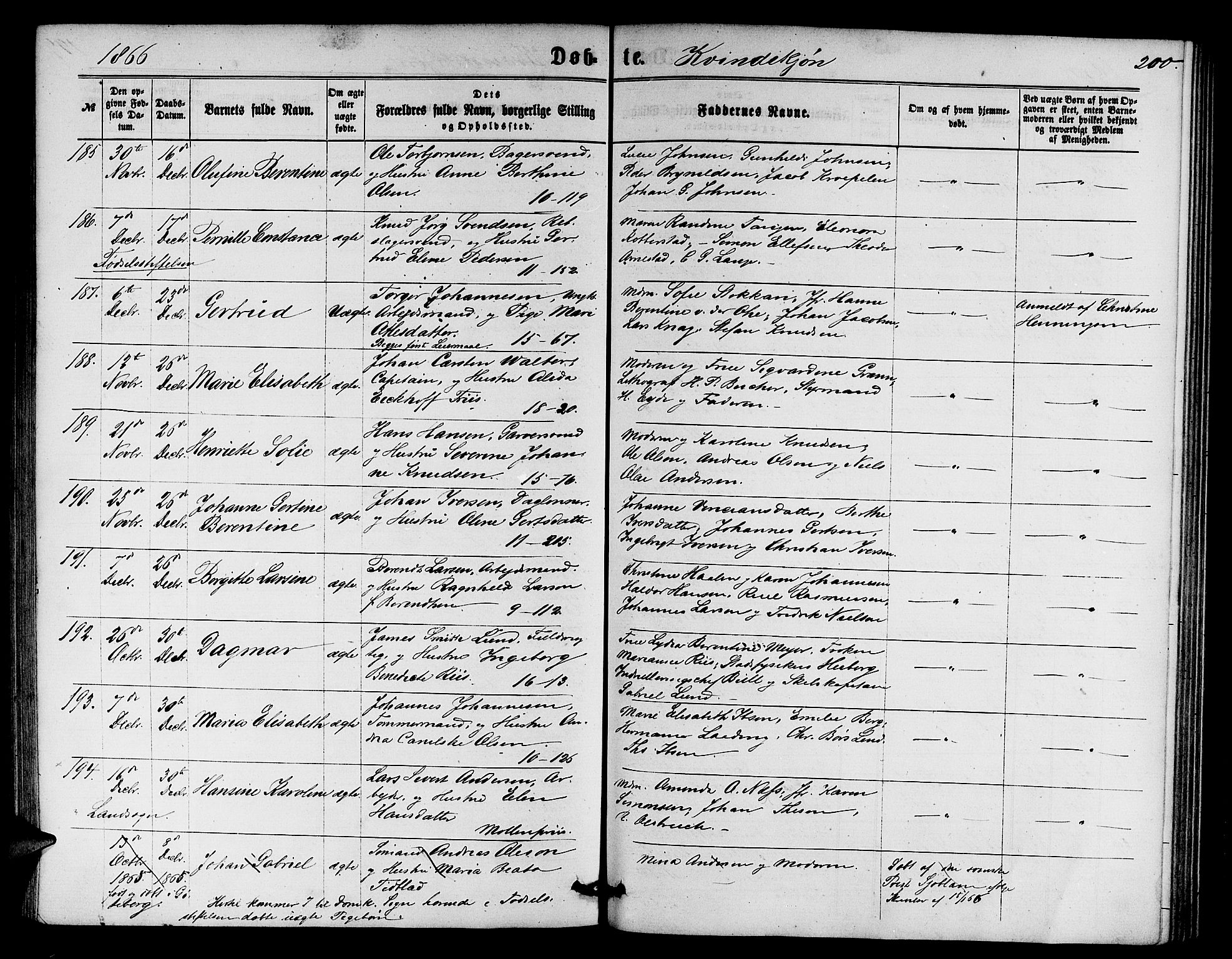 Domkirken sokneprestembete, SAB/A-74801/H/Hab/L0012: Parish register (copy) no. B 5, 1862-1869, p. 200